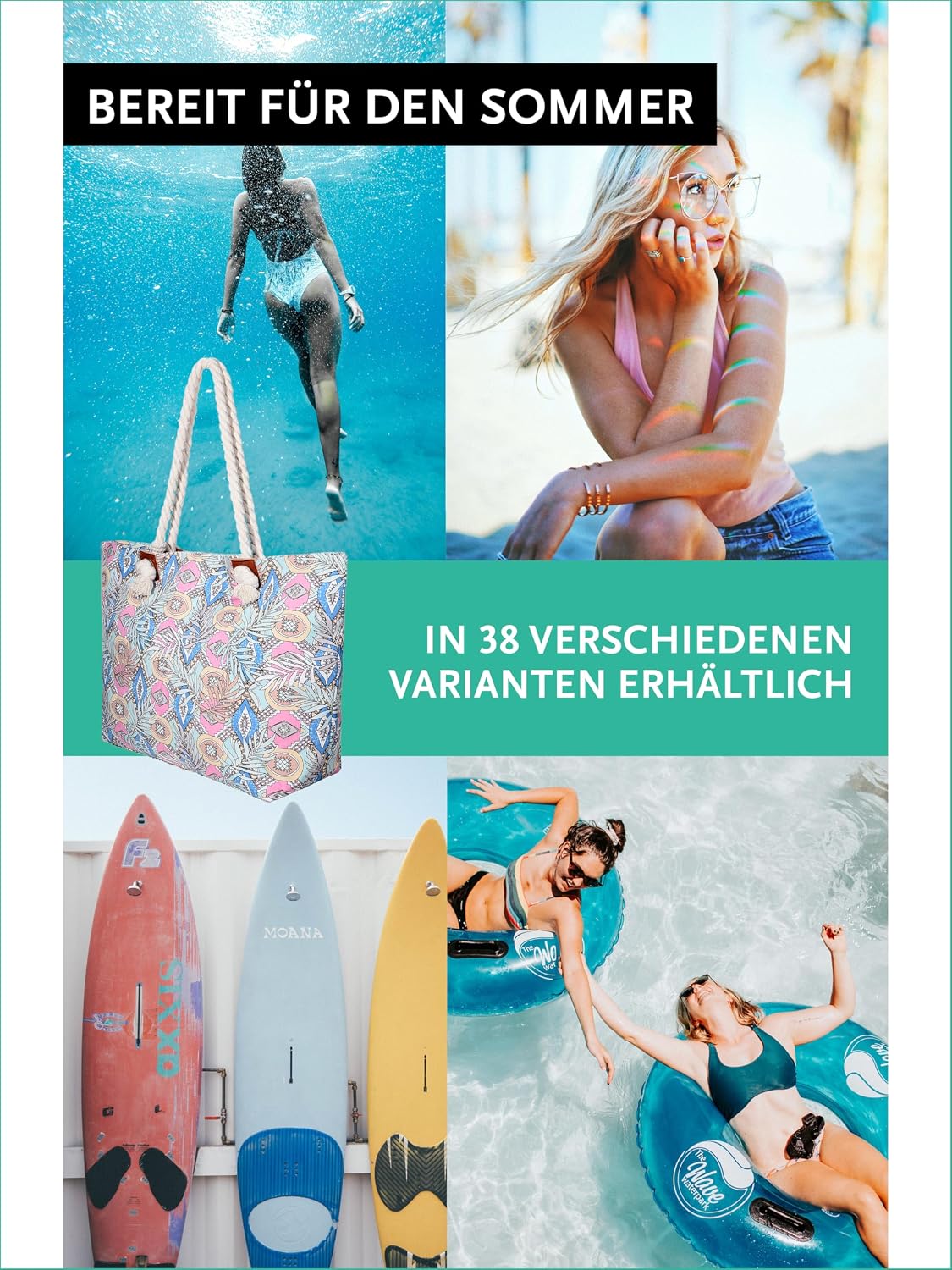 Detalle de DonDon Strandtasche mit Reißverschluss XXL – Große Shopper Tasche für Strand und Alltag