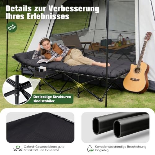 Detalle de Sekey Feldbett Klappbar XXL – 190 x 71 x 35 cm, inkl. Matratze, robustes Feldbett für Garten und Camping
