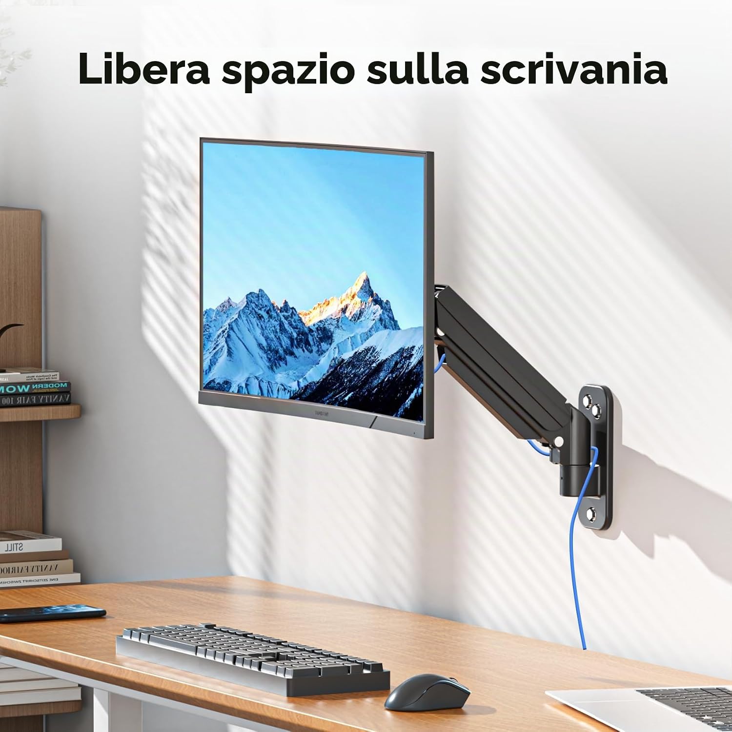 Detalle de Suptek Supporto da parete per monitor 13–32 pollici con molla a gas, inclinabile, ruotabile e regolabile in altezza