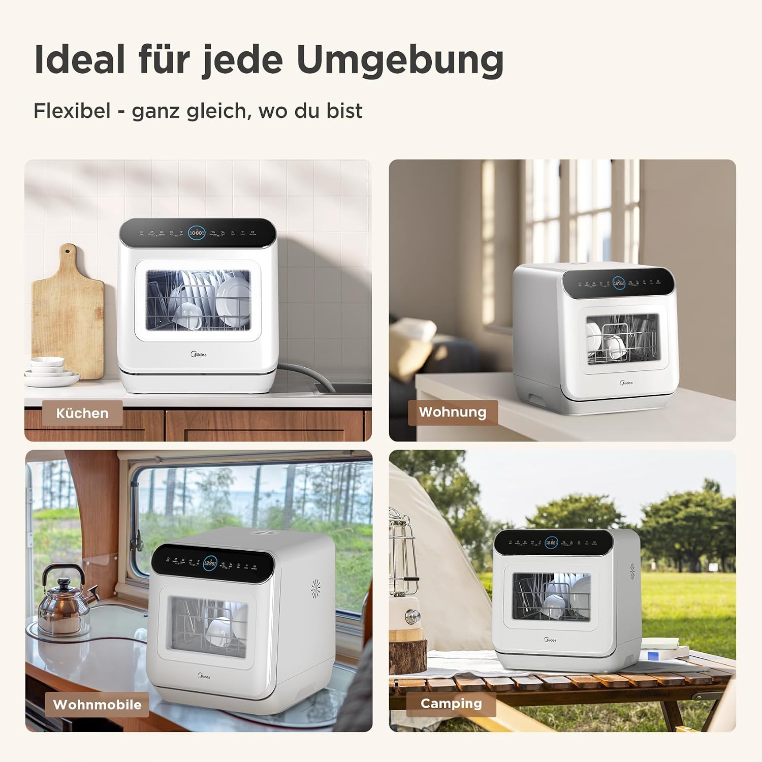 Detalle de Midea Mini Tischgeschirrspüler 3 Maßgedecke mit Wassertank oder Wasseranschluss – kompakt, flexibel, vernetzt