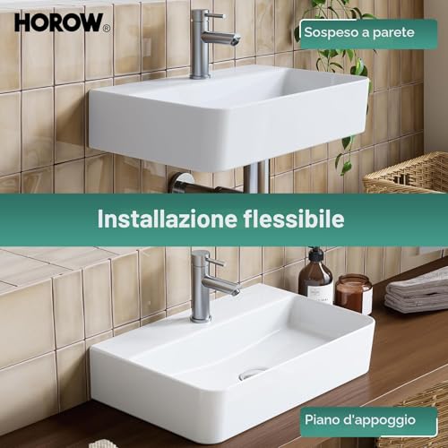 Thumbnail 9 de HOROW Lavabo a parete sospeso in ceramica bianco 46x31 cm – design moderno e facilità di pulizia
