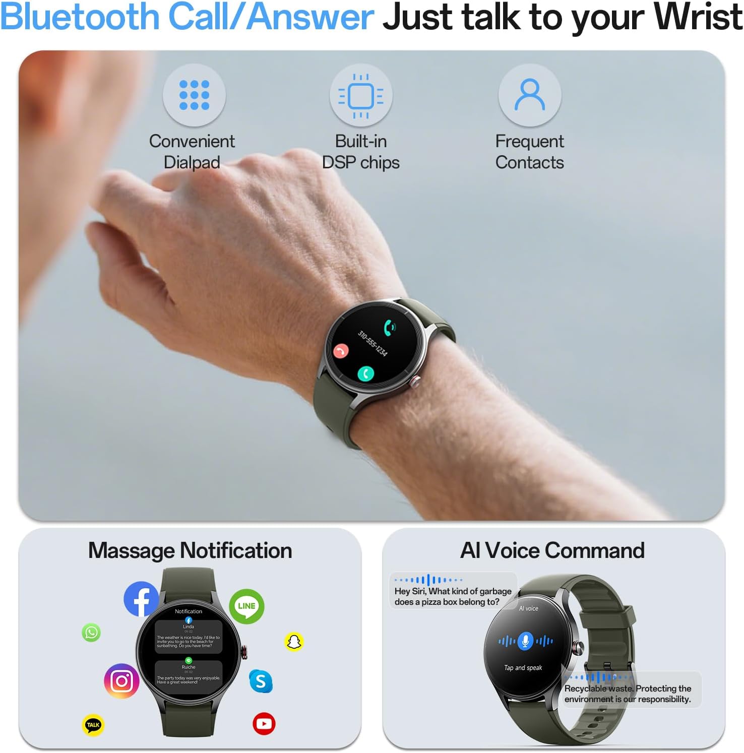 Thumbnail 2 de Woneligo Smartwatch for Women & Men with AI Voice, Bluetooth Calls and 110+ Sports Modes (Green)