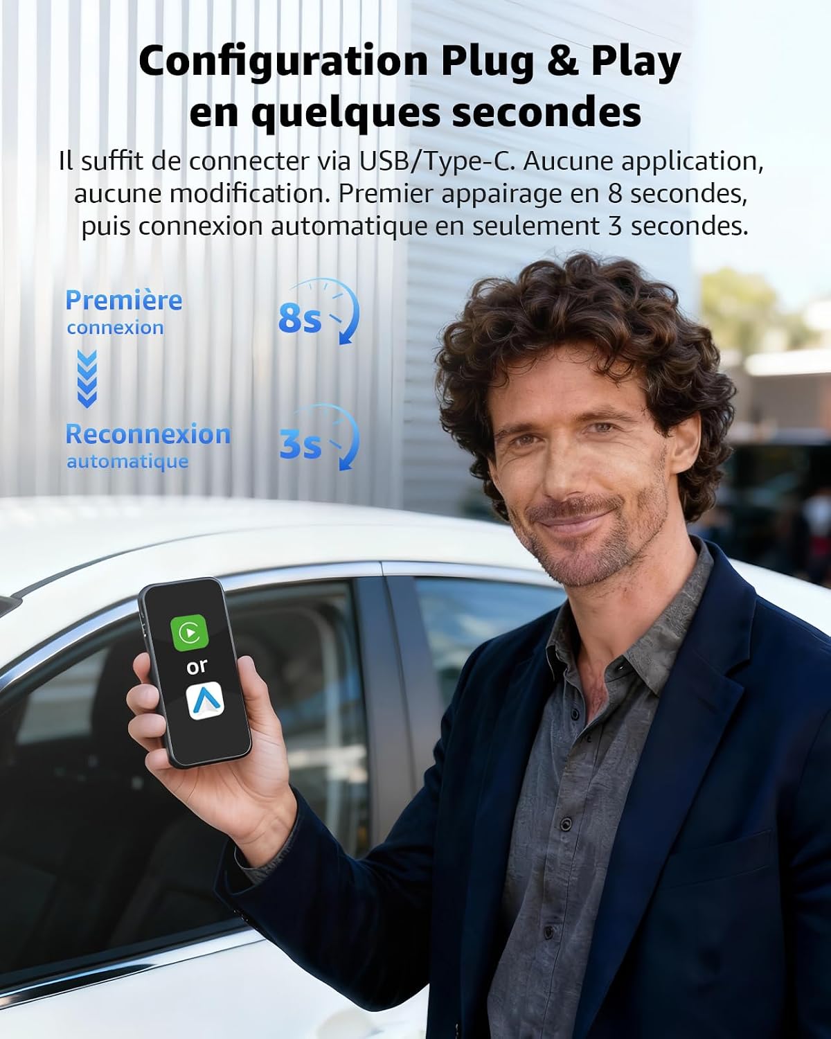 Thumbnail 5 de Ancvet CarPlay sans Fil et Android Auto sans Fil – Dongle 2-en-1 USB/USB-C, connexion stable et plug & play