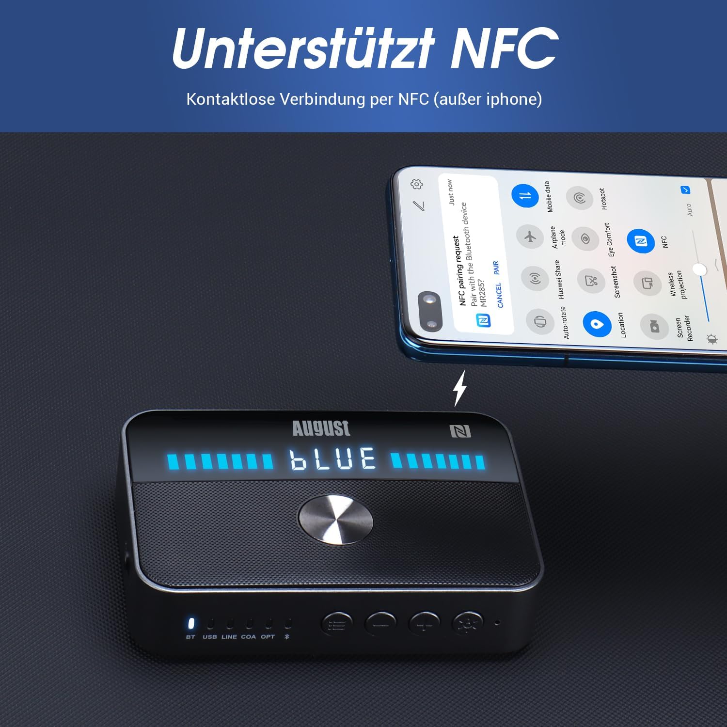 Thumbnail 3 de August MR285 Bluetooth 5.3 Sender/Empfänger mit Akku – NFC Multipoint, AUX/RCA, Optisch & Koaxial