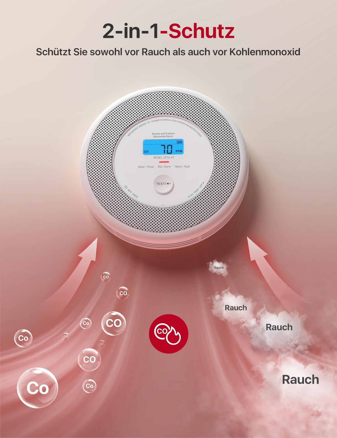 Detalle 1 de X-Sense XP0A-MR Rauch- und CO‑Melder mit Sprachalarm