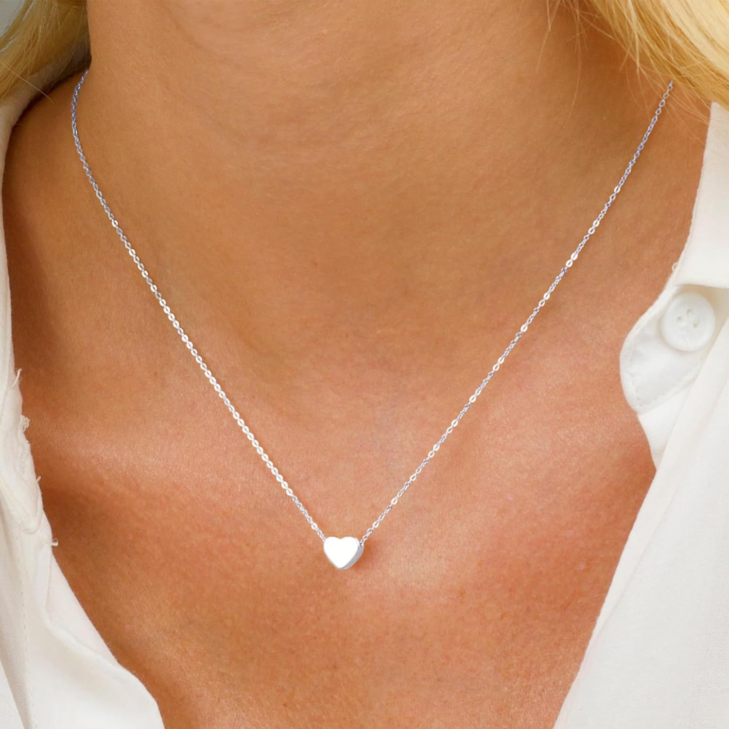 Thumbnail 1 de TINGN Collana a forma di cuore in oro bianco 14k, regolabile 40 cm + 5 cm