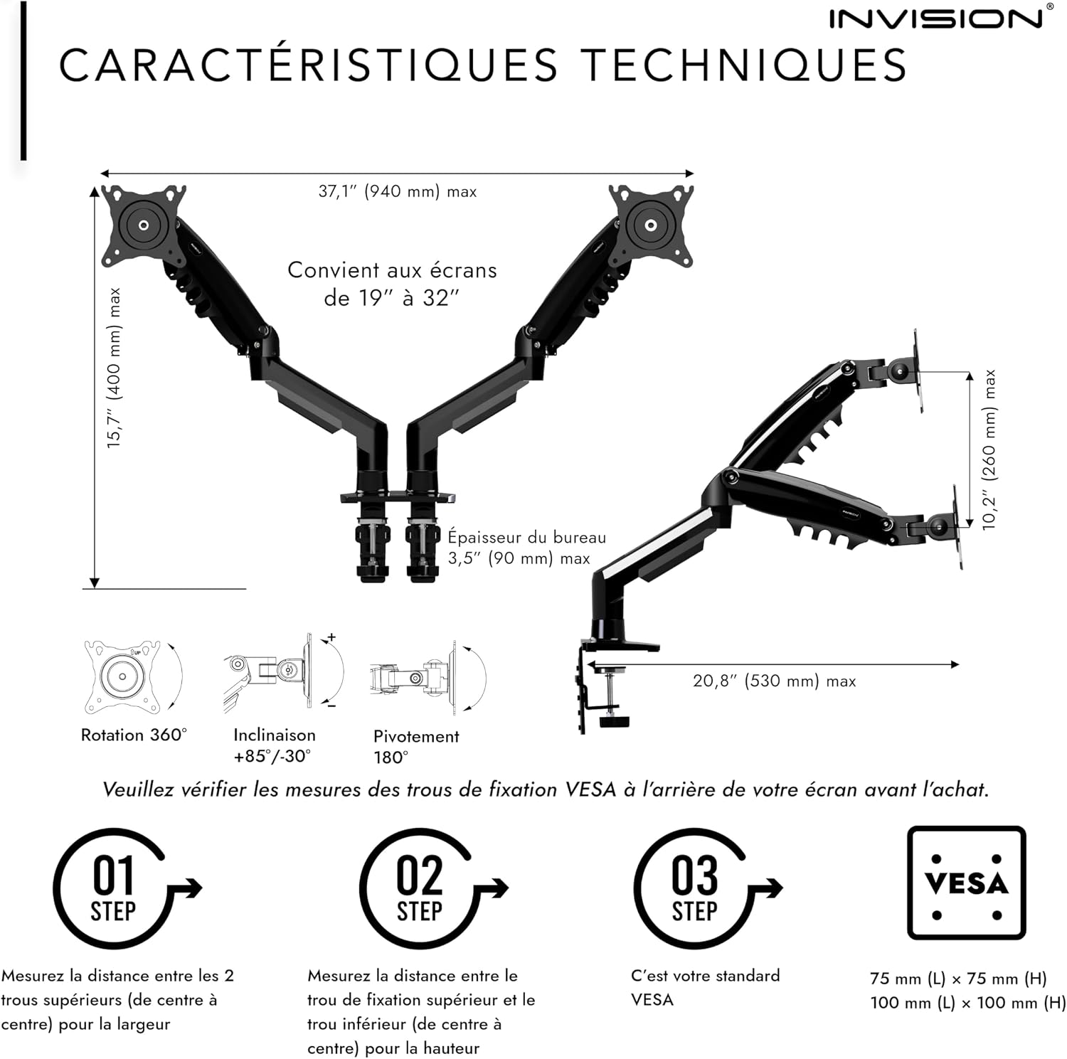 Thumbnail 6 de Invision MX400 support écran double 2–9 kg