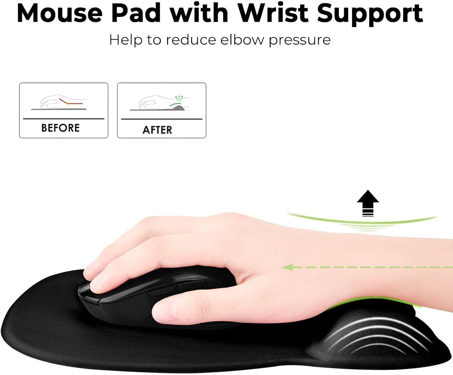 Thumbnail 1 de EooCoo EC88T Mouse Mat with Wrist Support, Black, Washable Non-Slip Surface