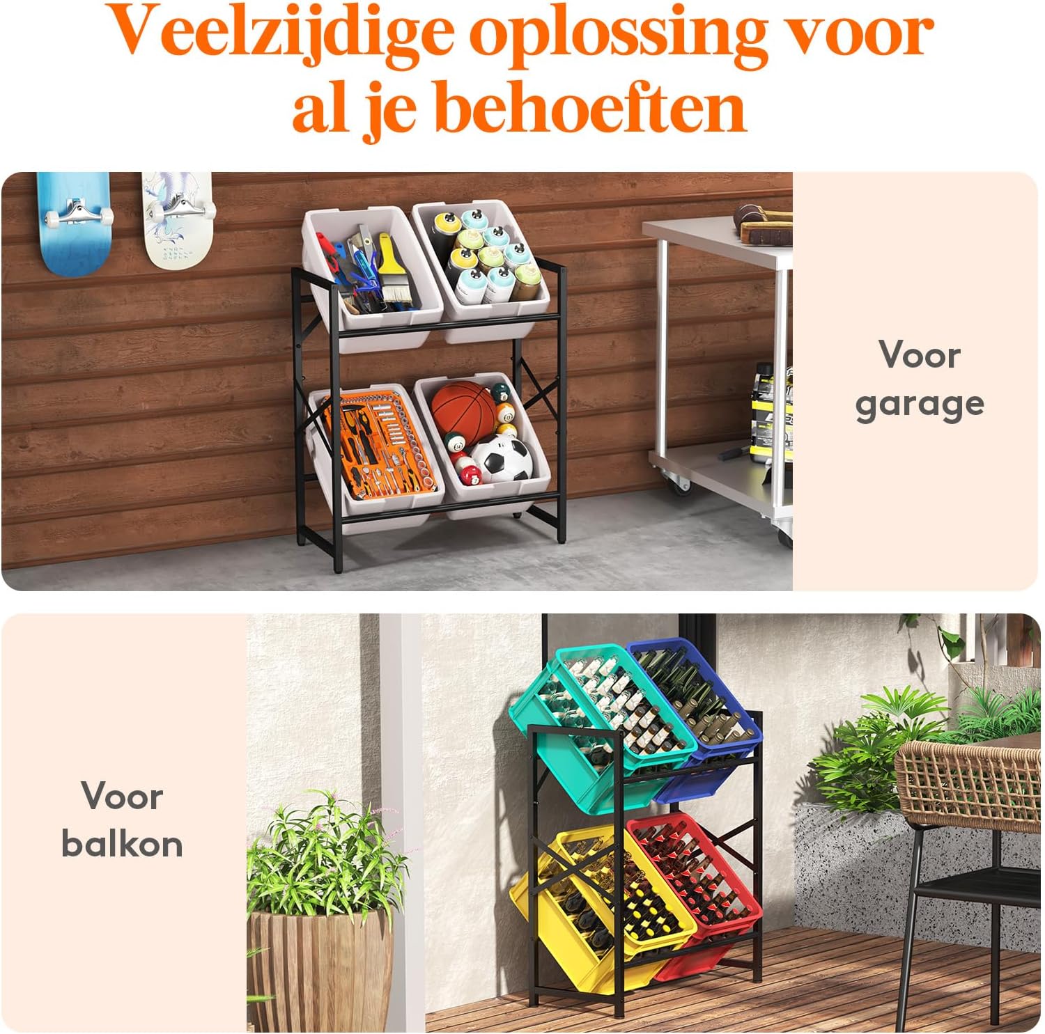 Thumbnail 6 de Lifewit Drankenrek voor 4 kratten, zwart metalen rek met 4 niveaus