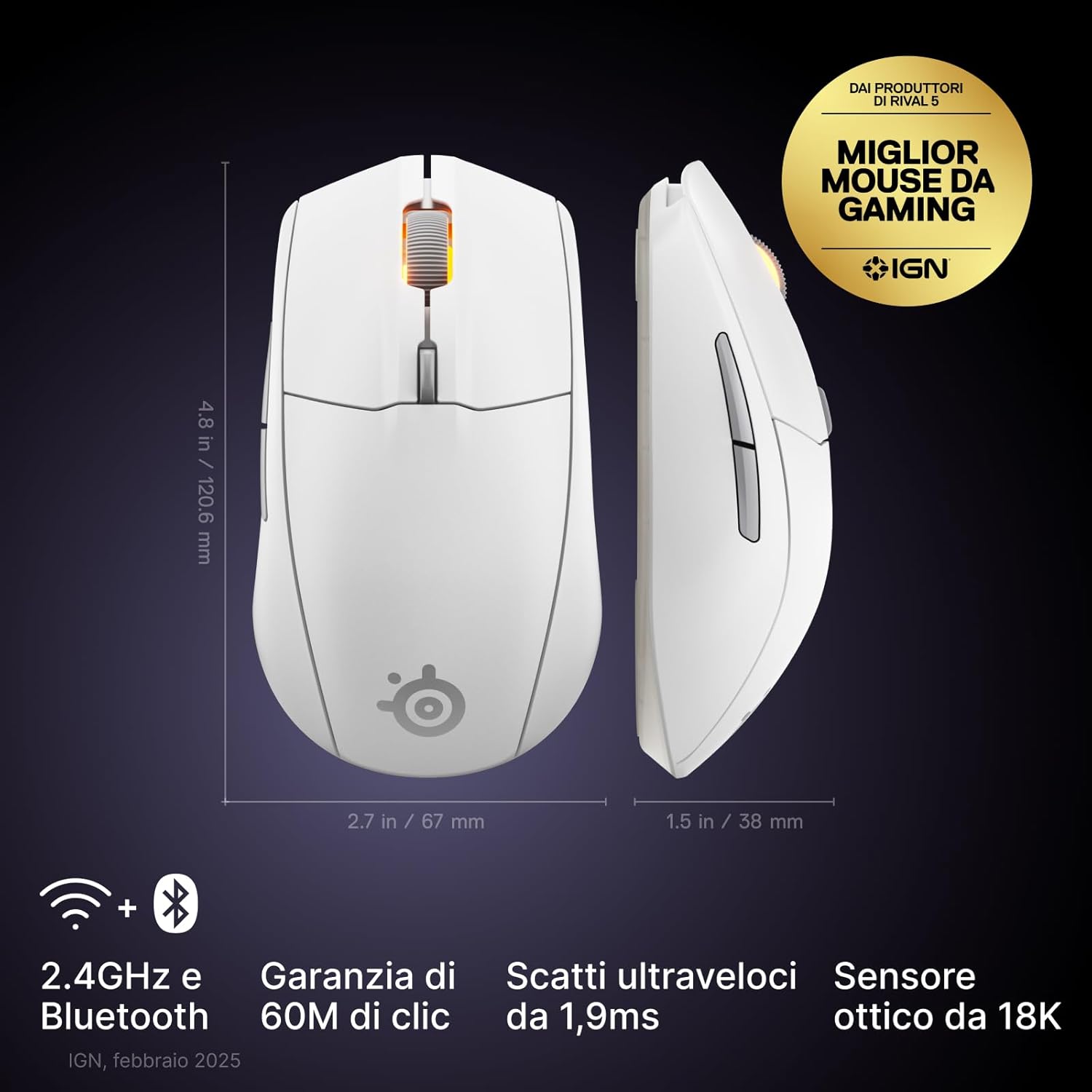 Detalle 2 de SteelSeries Rival 3 Wireless Gen 2 Mouse gaming