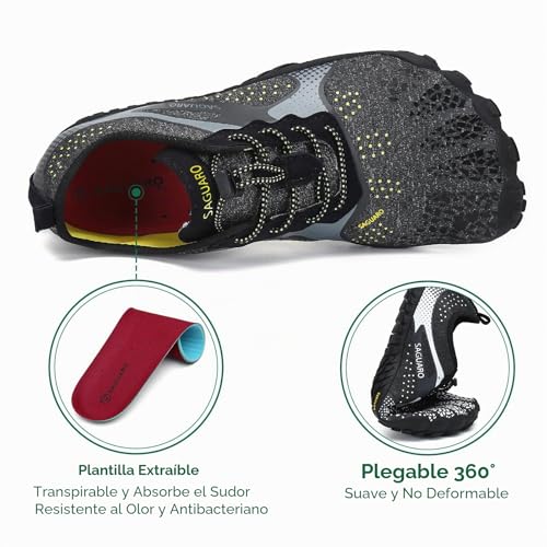 Detalle de SAGUARO Barefoot: Zapatillas Minimalistas con Suela Zero Drop (Negro Ahumado)