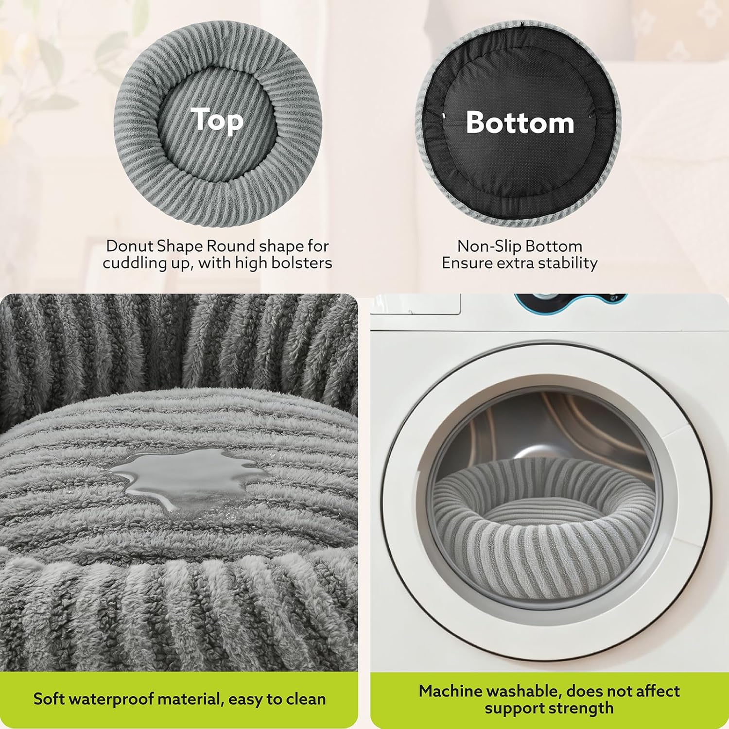 Thumbnail 4 de Pawk Large Donut Dog Bed with Waterproof Cover, 20cm High Side (76x76x20cm)