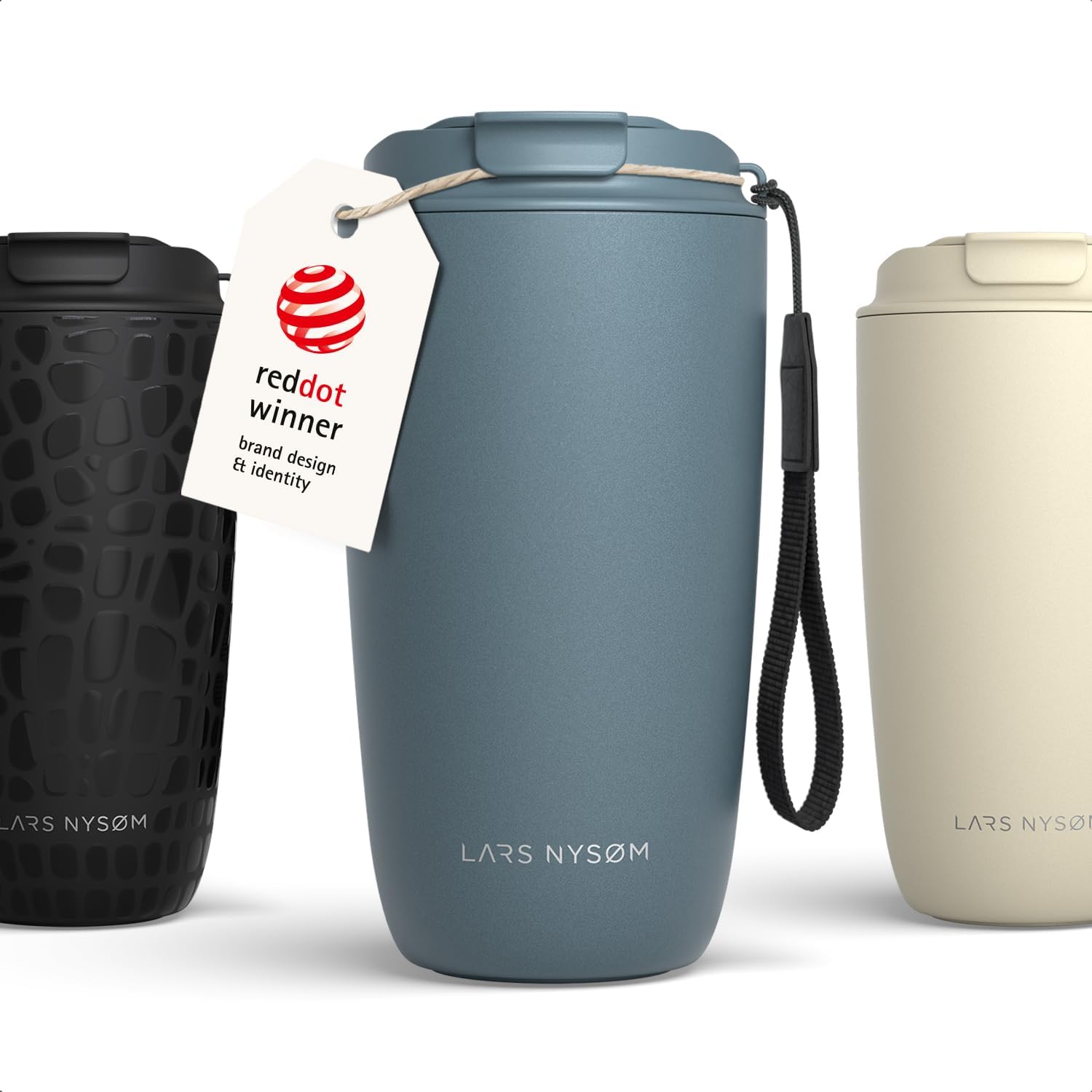 Detalle de LARS NYSØM NOG-3-STOBLU thermosbeker, 500 ml, dubbelwandig met draaglus