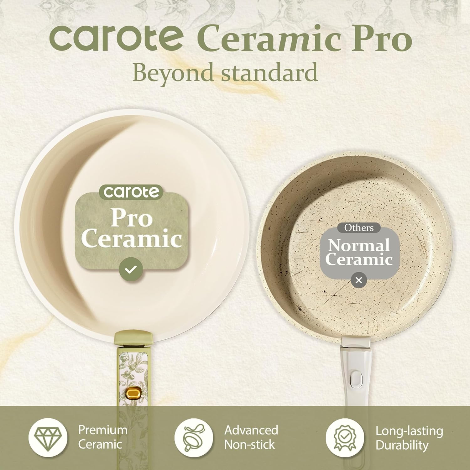 Detalle de CAROTE 25-Piece Ceramic Cookware Set with Detachable Handles (PFAS Free, Nonstick)