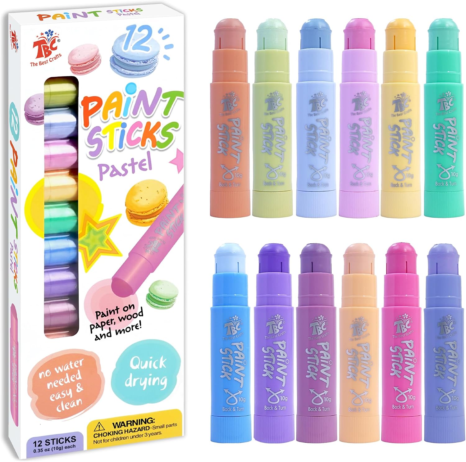 Detalle de TBC The Best Crafts Paint Sticks 12-Pack, pastel set 🎨