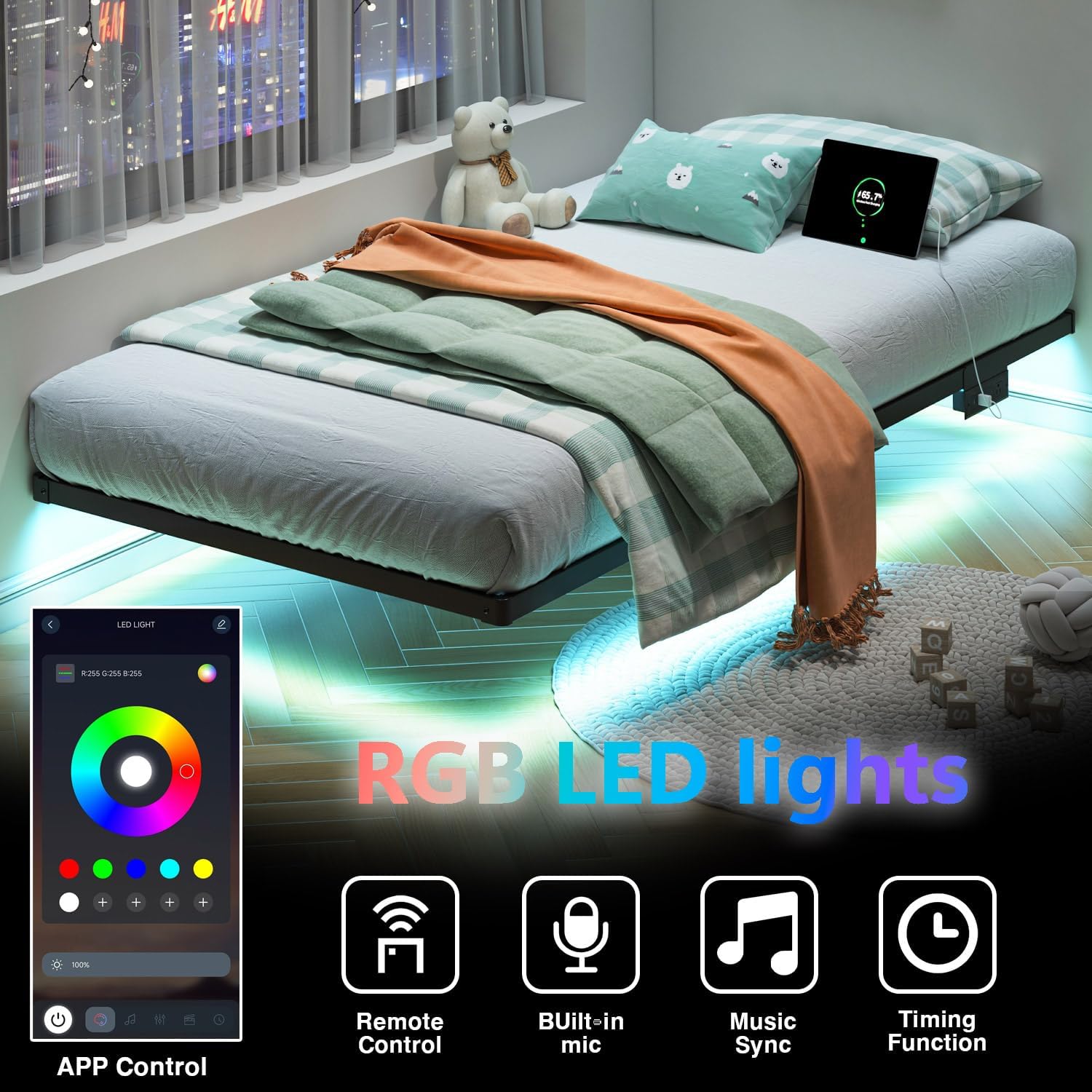 Detalle 1 de HAVONIZD Floating Bed Frame Twin 8 inch