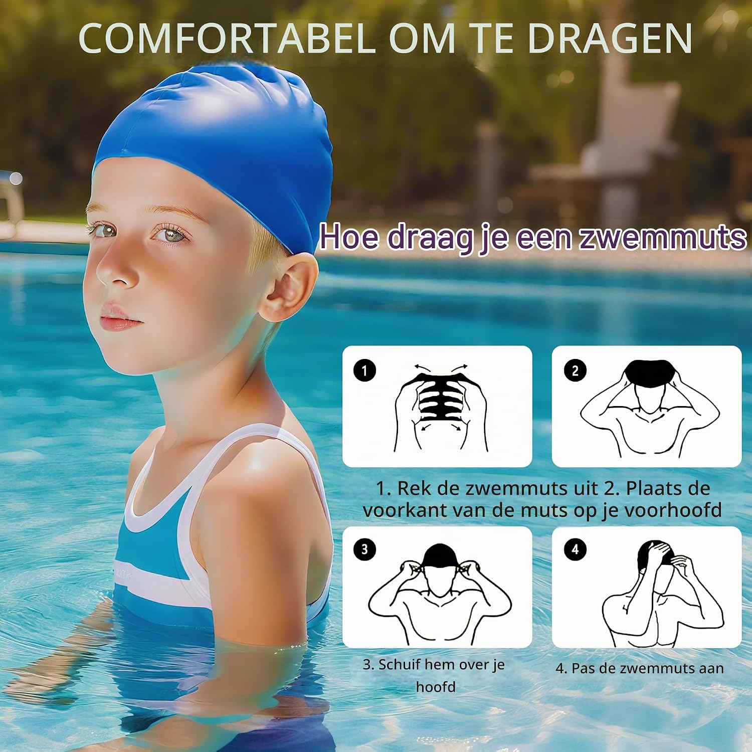 Detalle 1 de Xcdhemde® zwemmuts voor kinderen van siliconen, blauw, one size