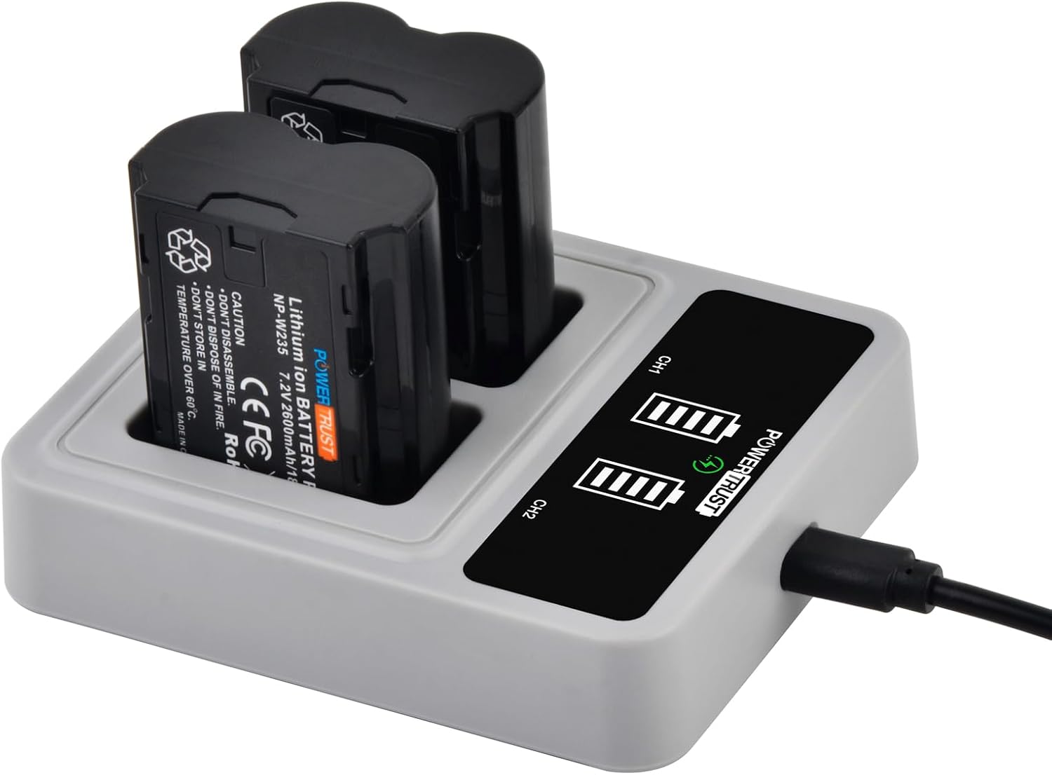 Detalle de PowerTrust NP-W235 Batterie 2er-Set mit PD20W Ladegerät für Fujifilm X-T4/X-T5