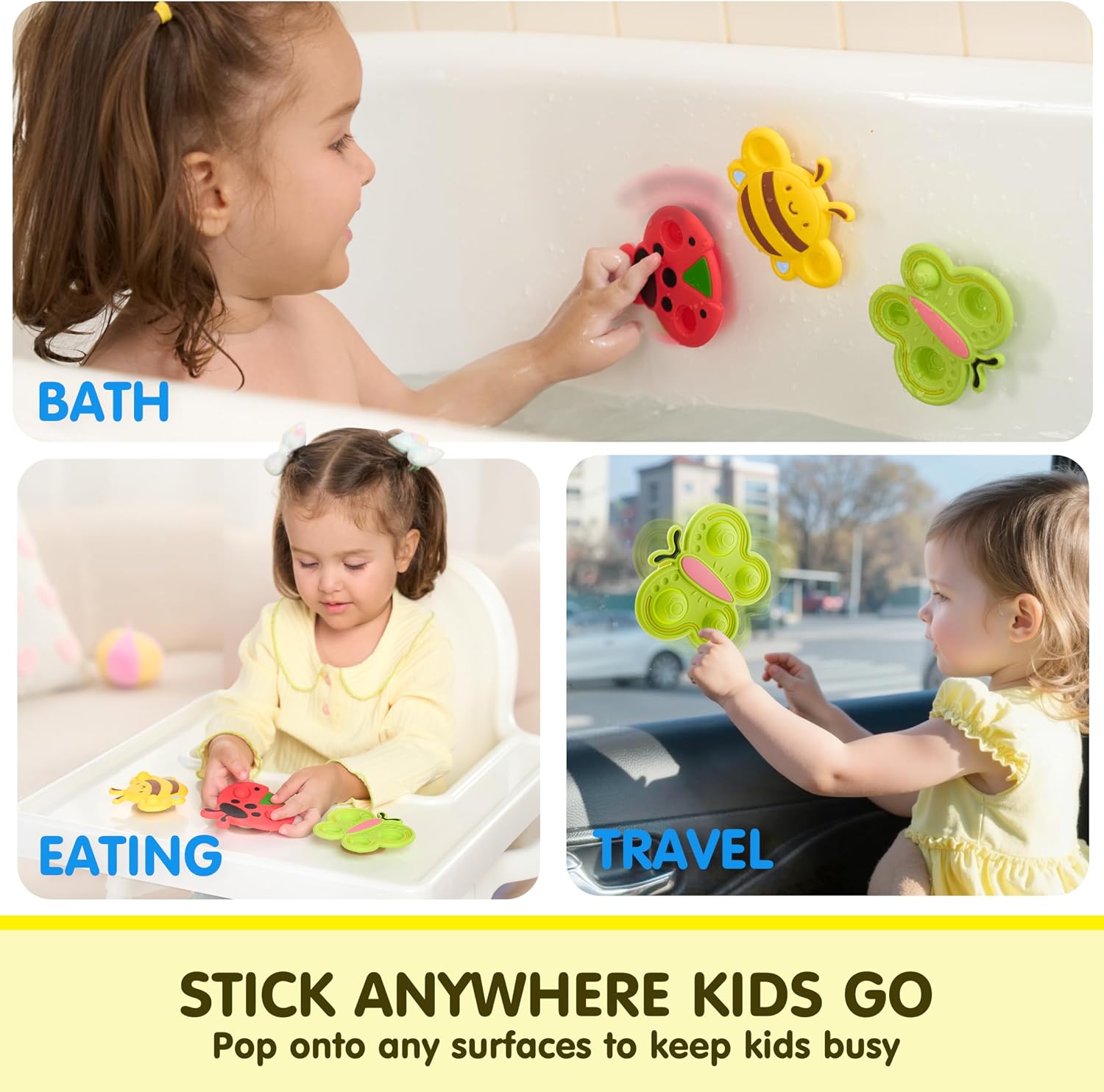 Thumbnail 2 de Joyin 3 Pcs Suction Cup Spinner Toys for Toddlers (1-3 Years) – Insect-Themed Sensory Spinners
