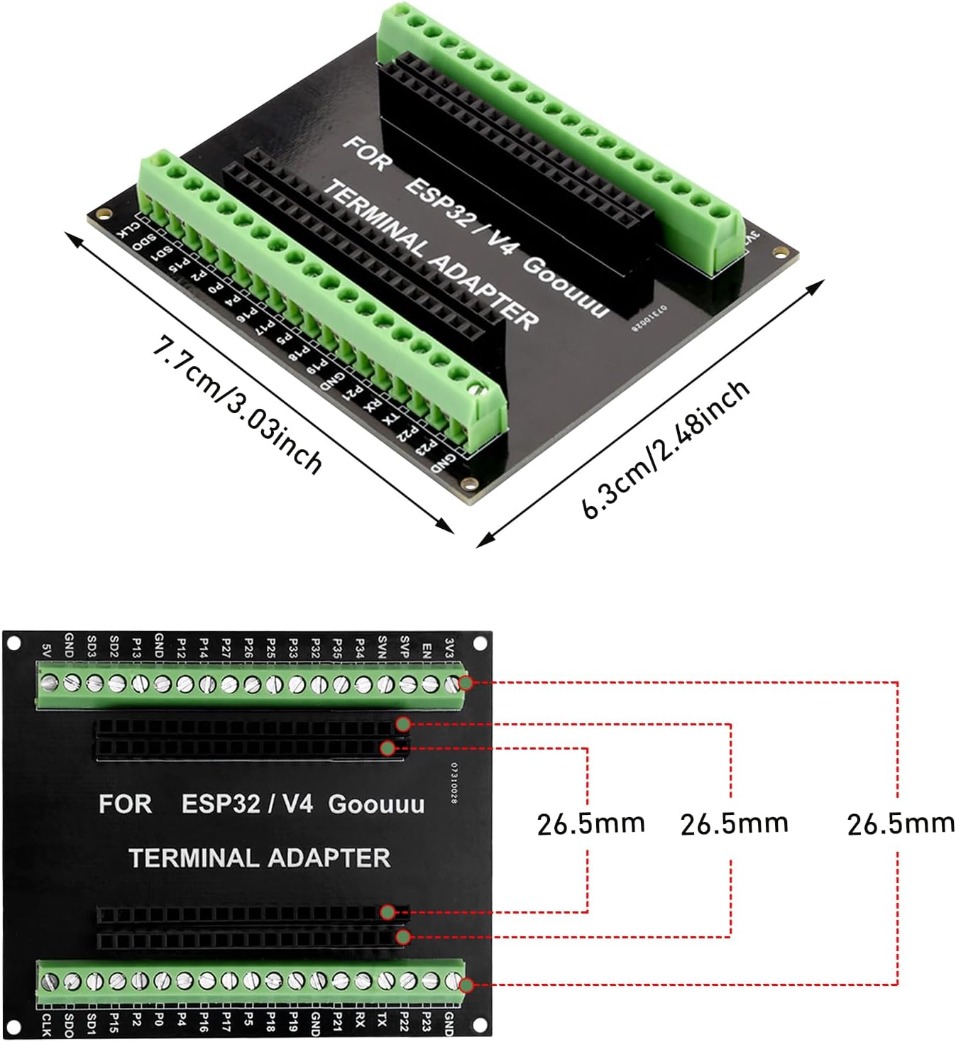 Thumbnail 1 de Heemol ESP32 GPIO-breakoutkort för 38-stiftskort med 25,5 mm stifthöjd
