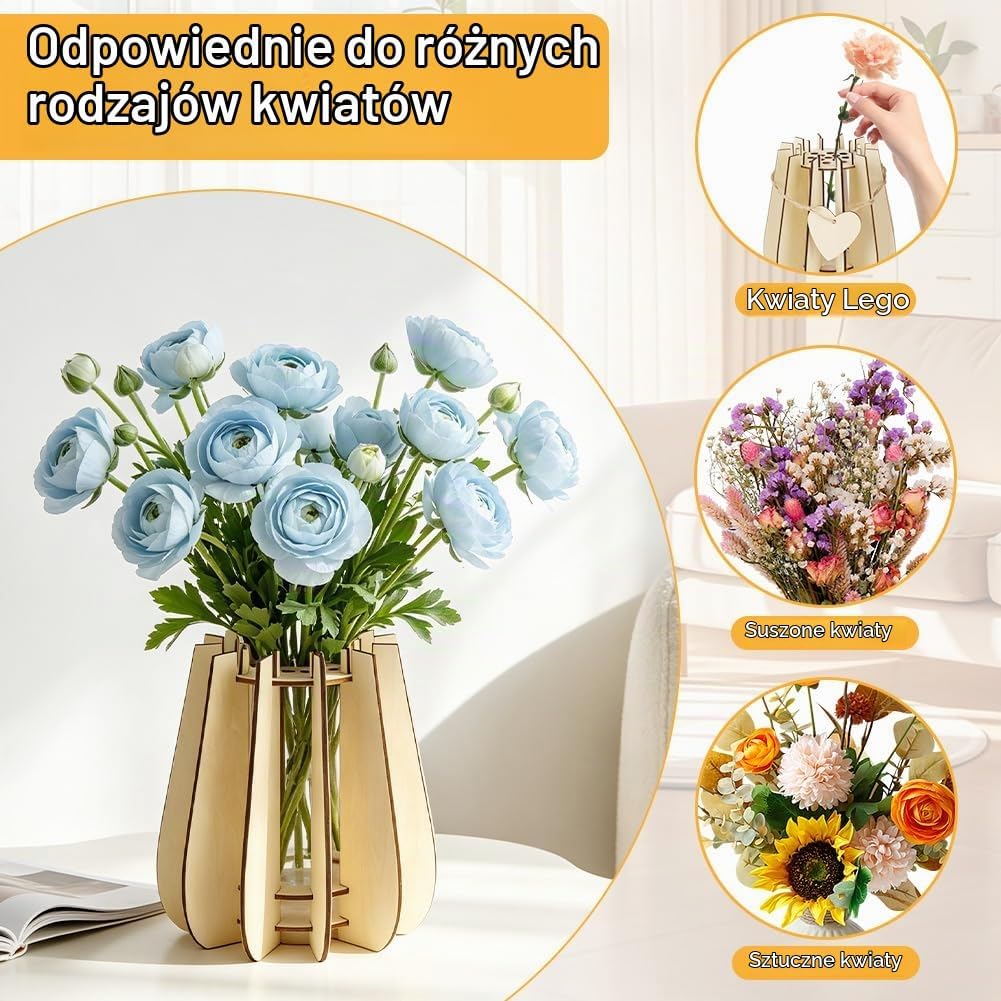 Detalle de AUAUY 5691607 – drewniany wazon-puzzle 3D do kwiatów LEGO