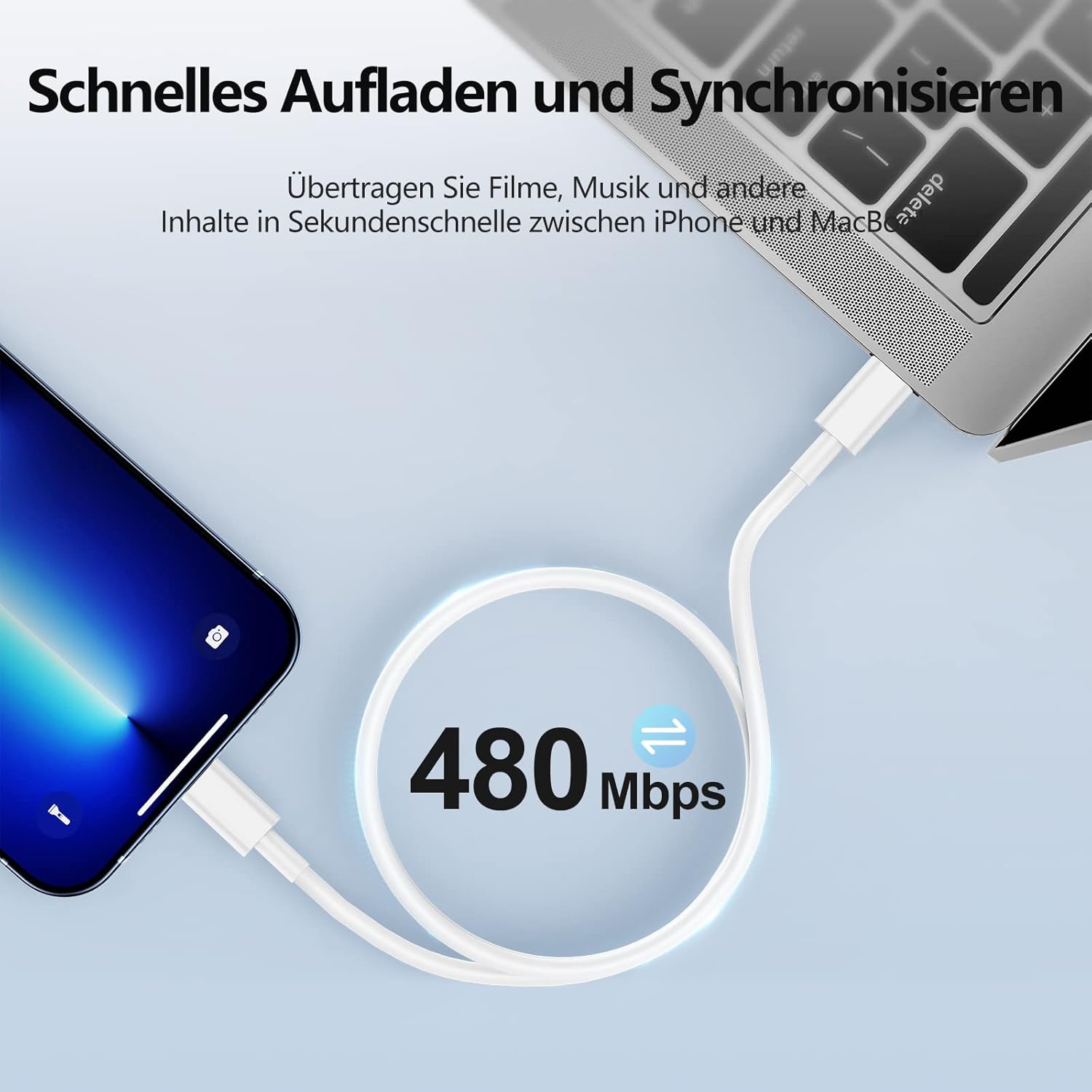 Thumbnail 4 de Chargeur rapide USB-C 20W Kitminun pour iPhone 17/16 Pro et iPad – lot 2 câbles USB-C 2m inclus
