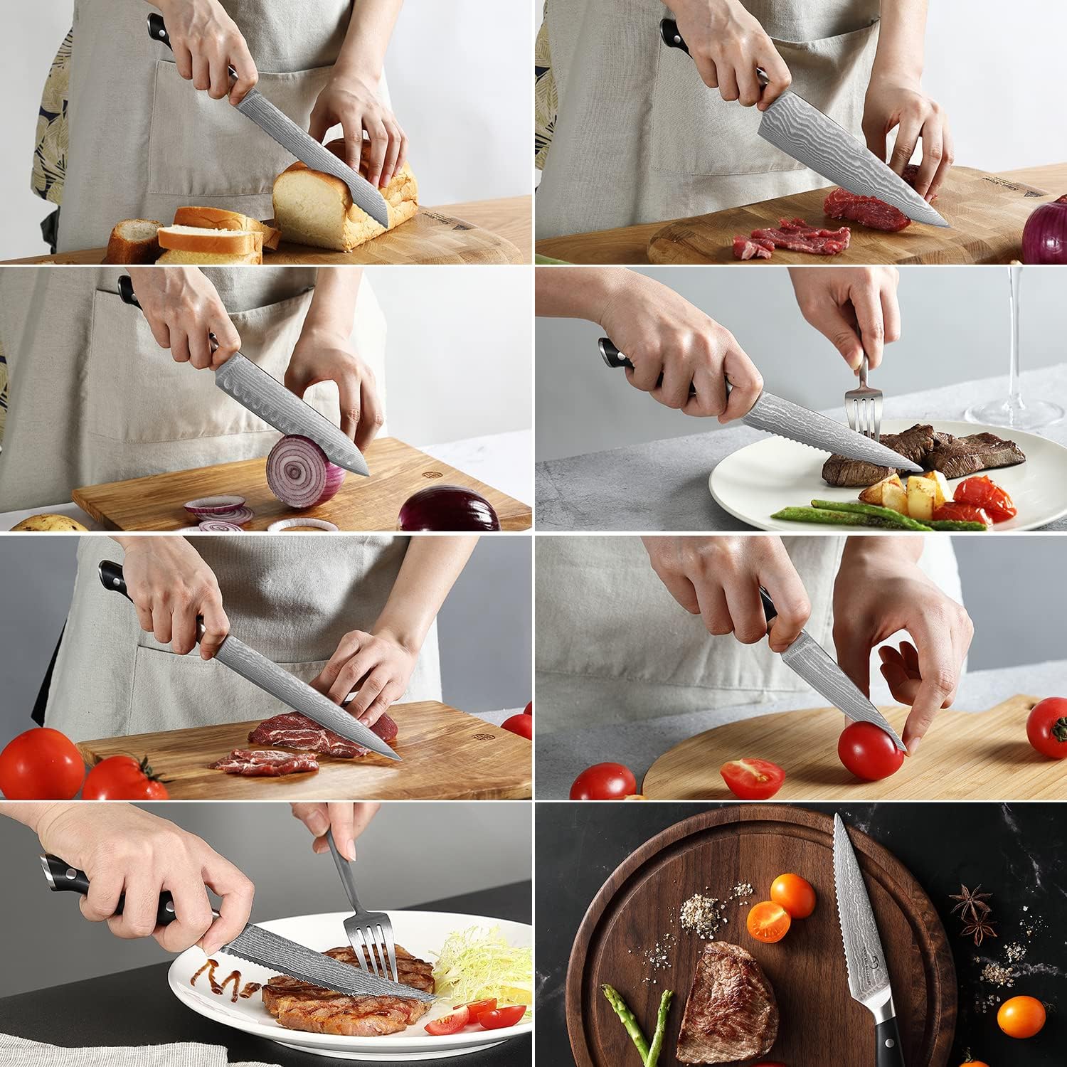 Thumbnail 3 de 15-teiliges Damastmesser-Set mit VG10-Kern und Buchenholzblock (VG10, 67 Schichten)