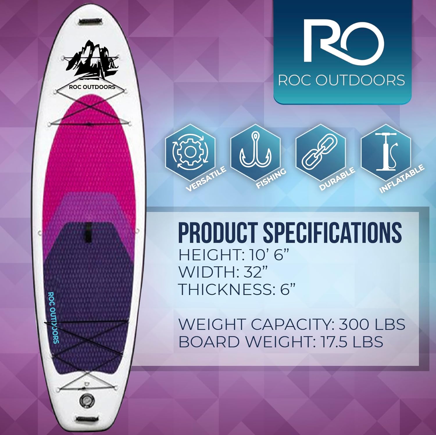 Thumbnail 2 de Roc Inflatable Stand Up Paddle Board 10'6" SUP 🏄