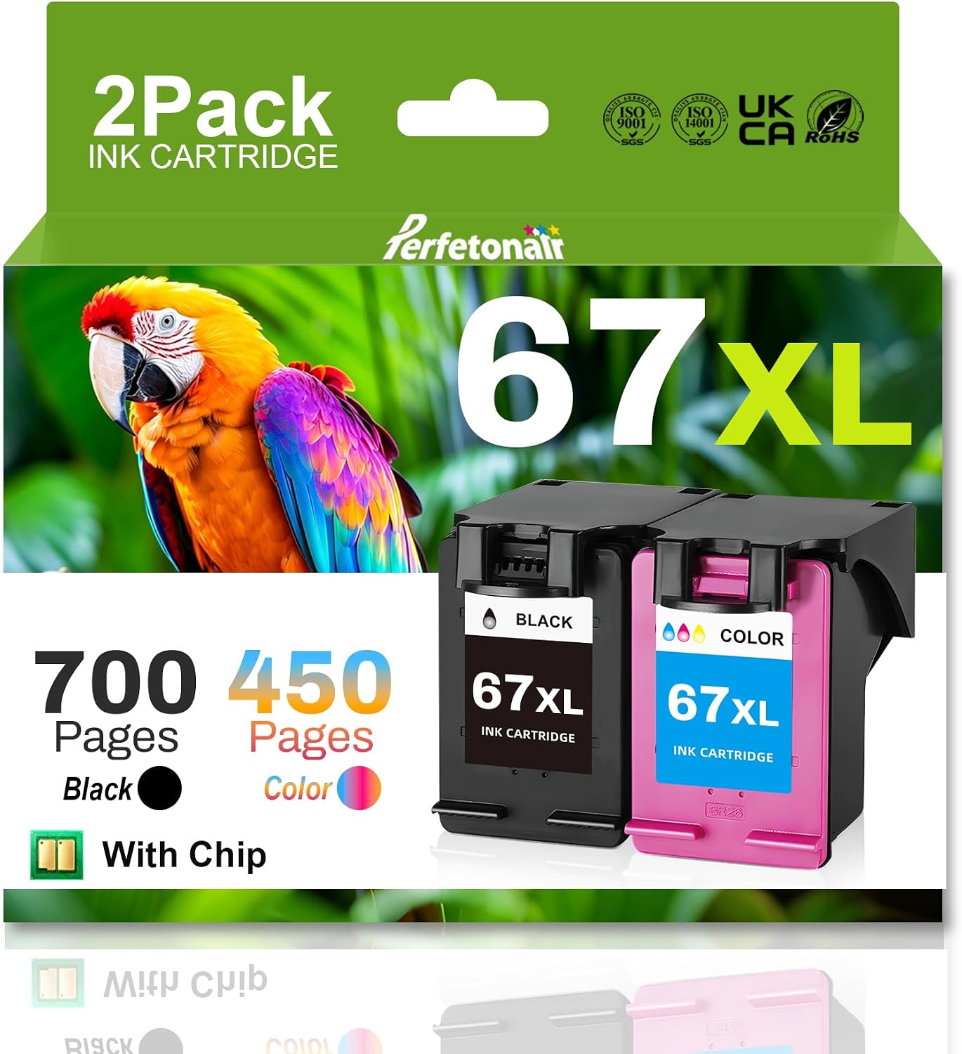 Detalle de Perfetonair 67XL Ink Cartridge Combo, Black and Tri-Color, 2-Pack