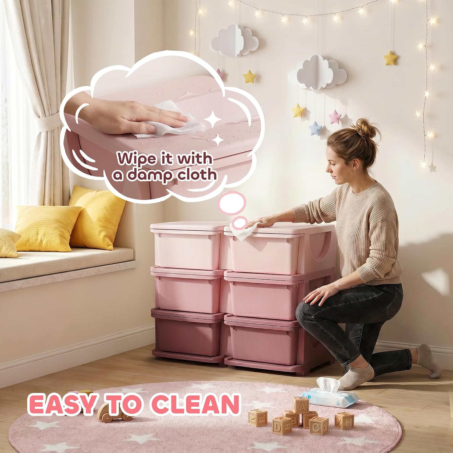 Thumbnail 5 de Qaba 6-Drawer Kids Storage Unit, 3-Tier Pink Toy Organizer