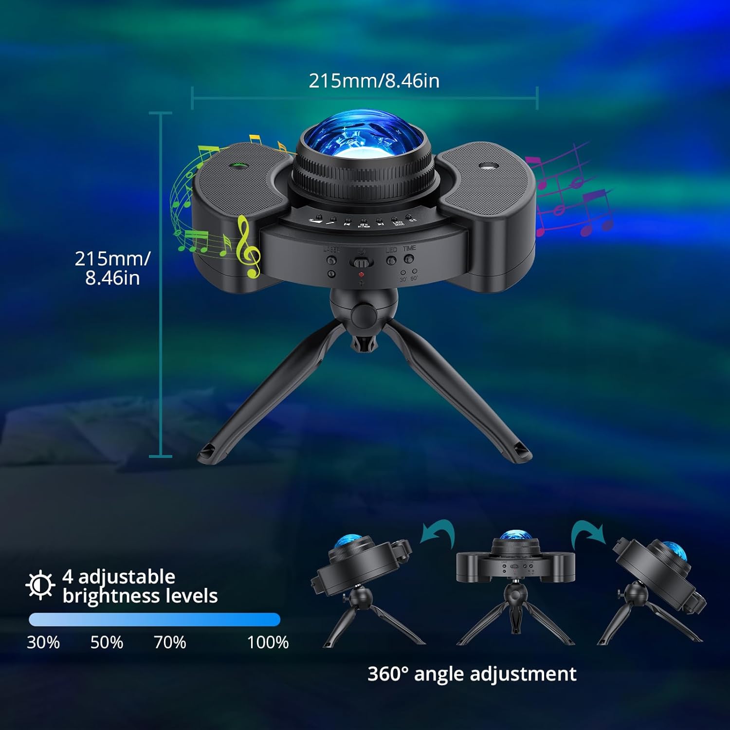 Thumbnail 4 de YGiTK Northern Galaxy Lights Projector night light with timer, remote control, adjustable 360° swivel and speaker
