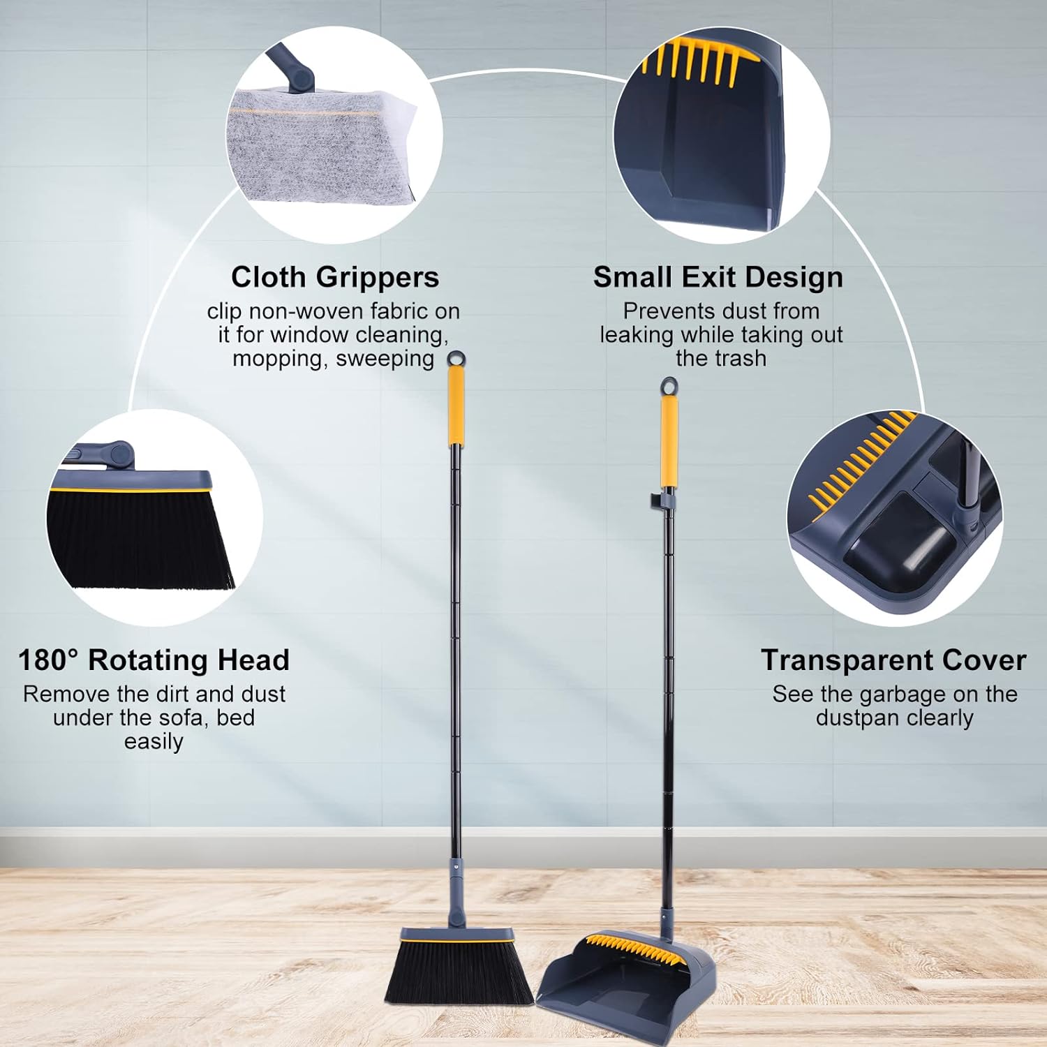 Detalle 2 de JEHONN Dustpan and Brush Set Long Handled 138cm