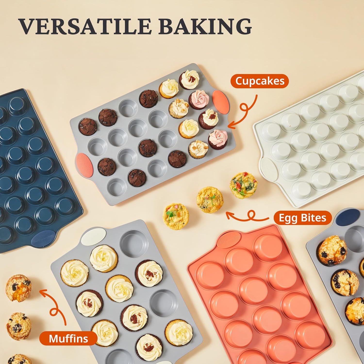 Detalle 2 de BRONYPRO 24-Cup Nonstick Ceramic Mini Muffin Pan & Cupcake Tin (Cream White) — PFOA/PFAS-Free, Oven & Dishwasher Safe