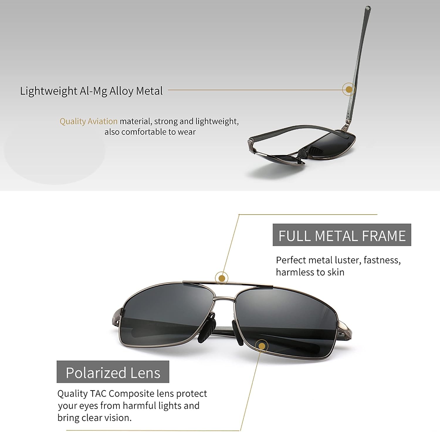 Thumbnail 2 de SUNGAIT lightweight rectangular polarized sunglasses UV400