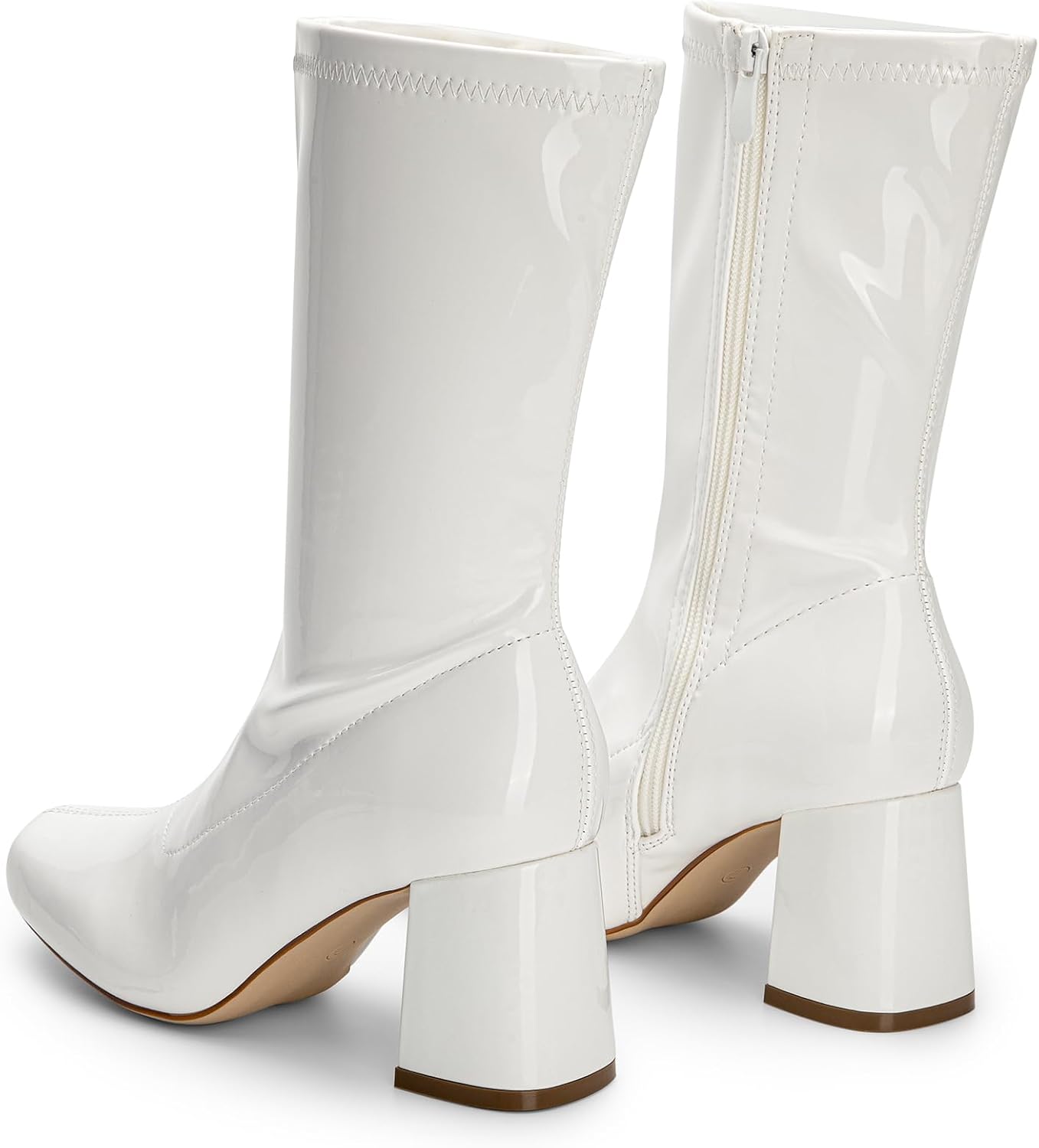 Detalle 1 de DREAM PAIRS Women's Mid Calf Gogo Boots, Patent Upper, Square Toe, 2.75-Inch Heel