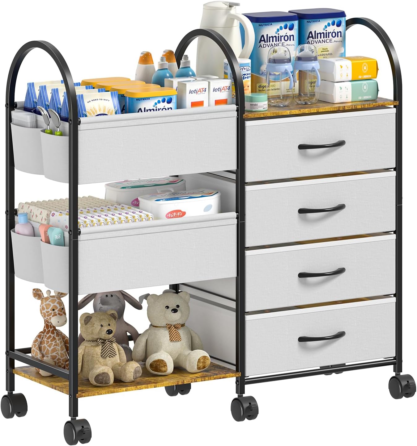 Nylaira WJ-NBC 4-Tier Baby Diaper Caddy Cart with Drawers and Locking Wheels