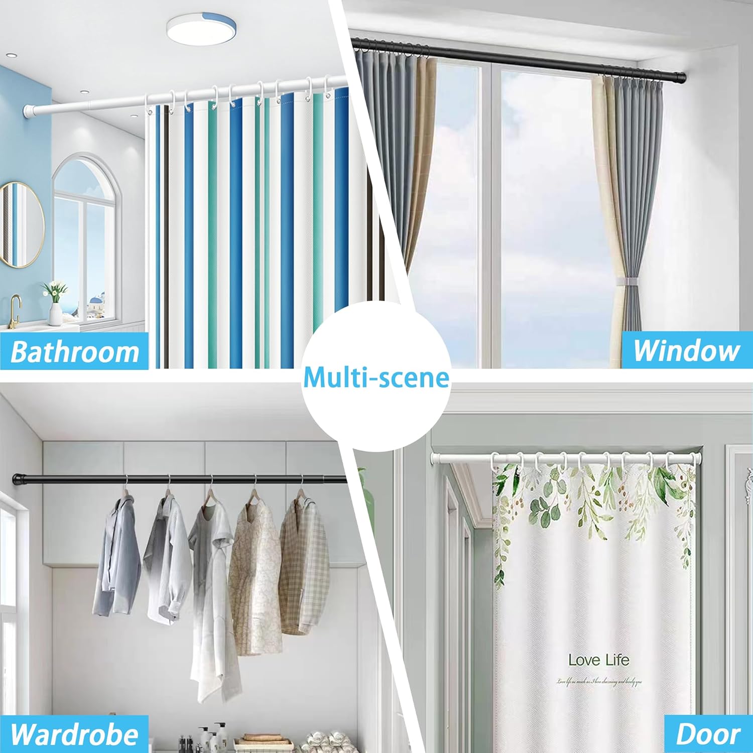 Thumbnail 5 de No-Drill Extendable Shower Curtain Pole (135–200cm) — 25mm diameter, white