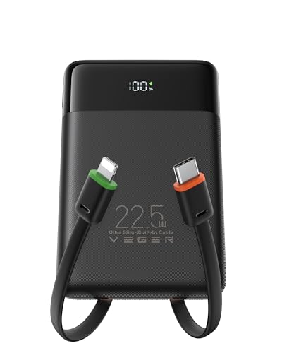 Detalle de VEGER Power Bank con cables integrados (10000mAh) | Carga rápida 22,5W