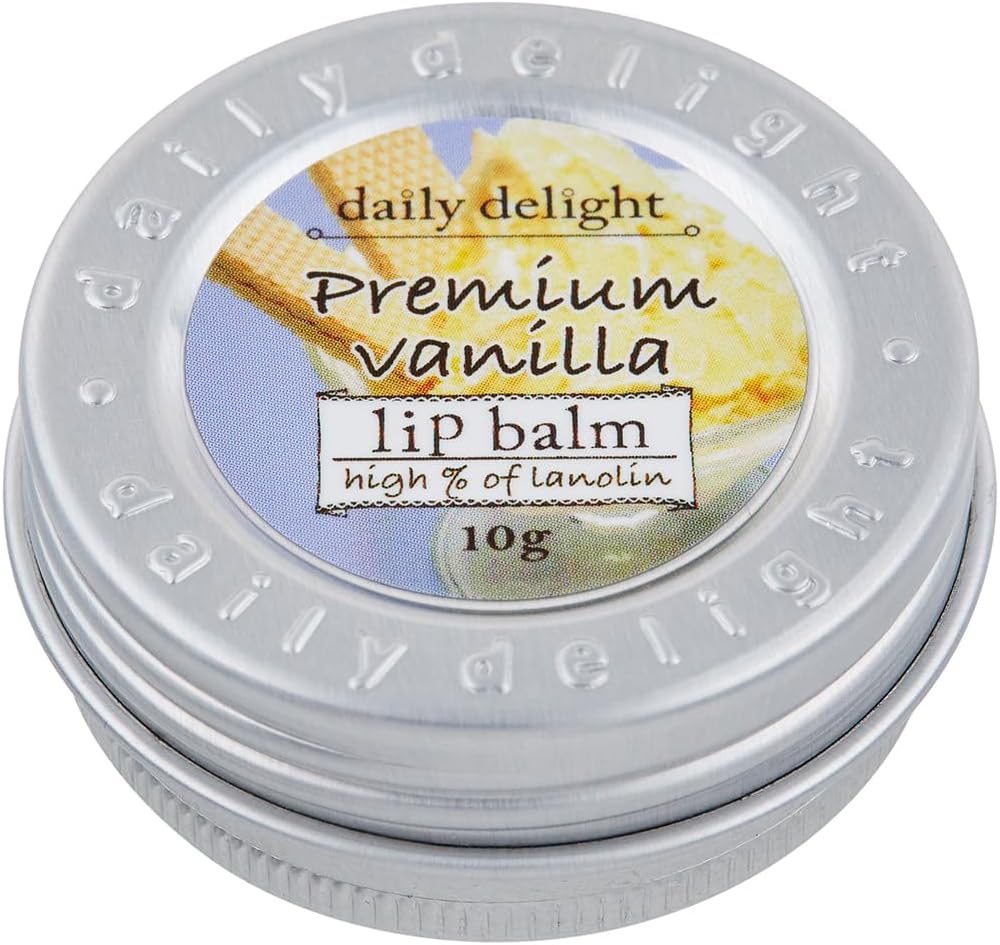 Detalle de daily delight リップバーム プレミアムバニラ 10g 缶入り・濃厚な保湿タイプ