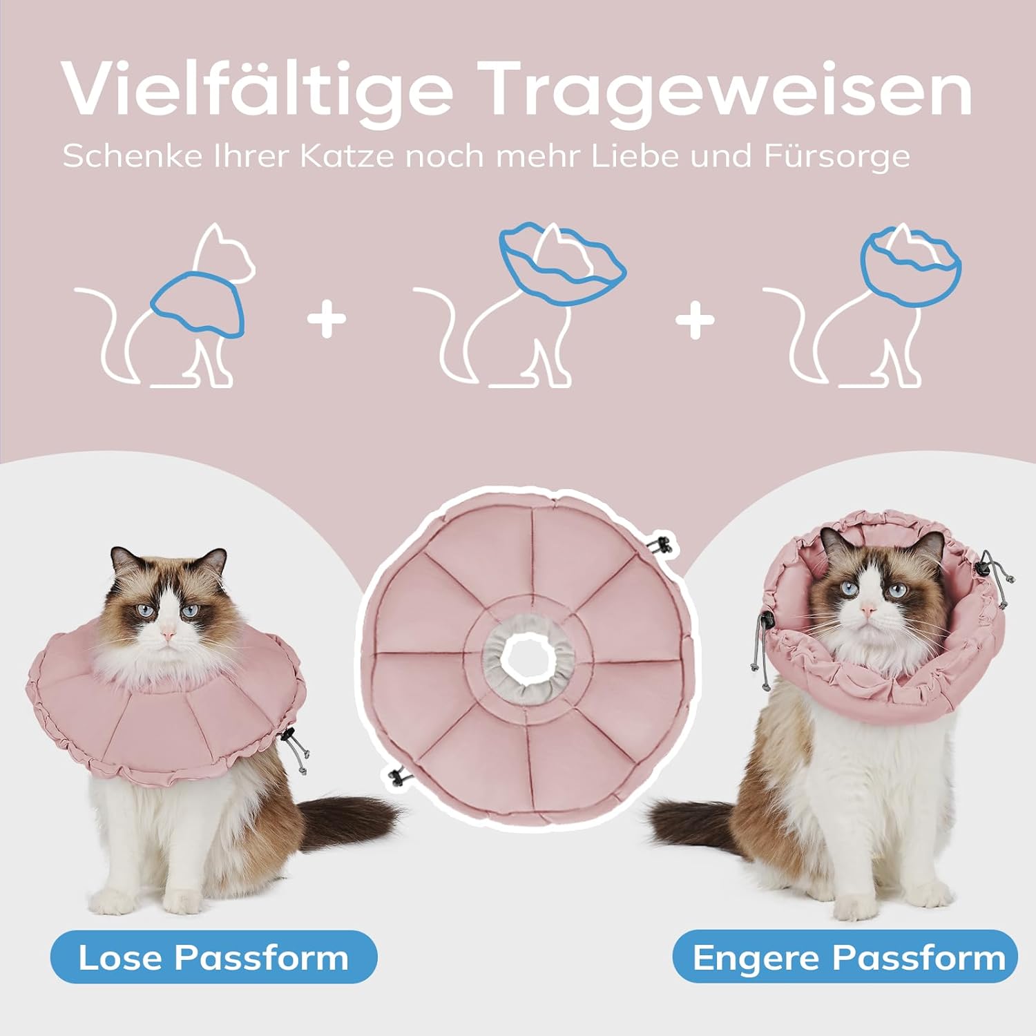 Thumbnail 2 de Supet verstellbare Genesungshalskrause für Katzen – weich, wasserdicht und mit Blumenmuster (Rosa, L)