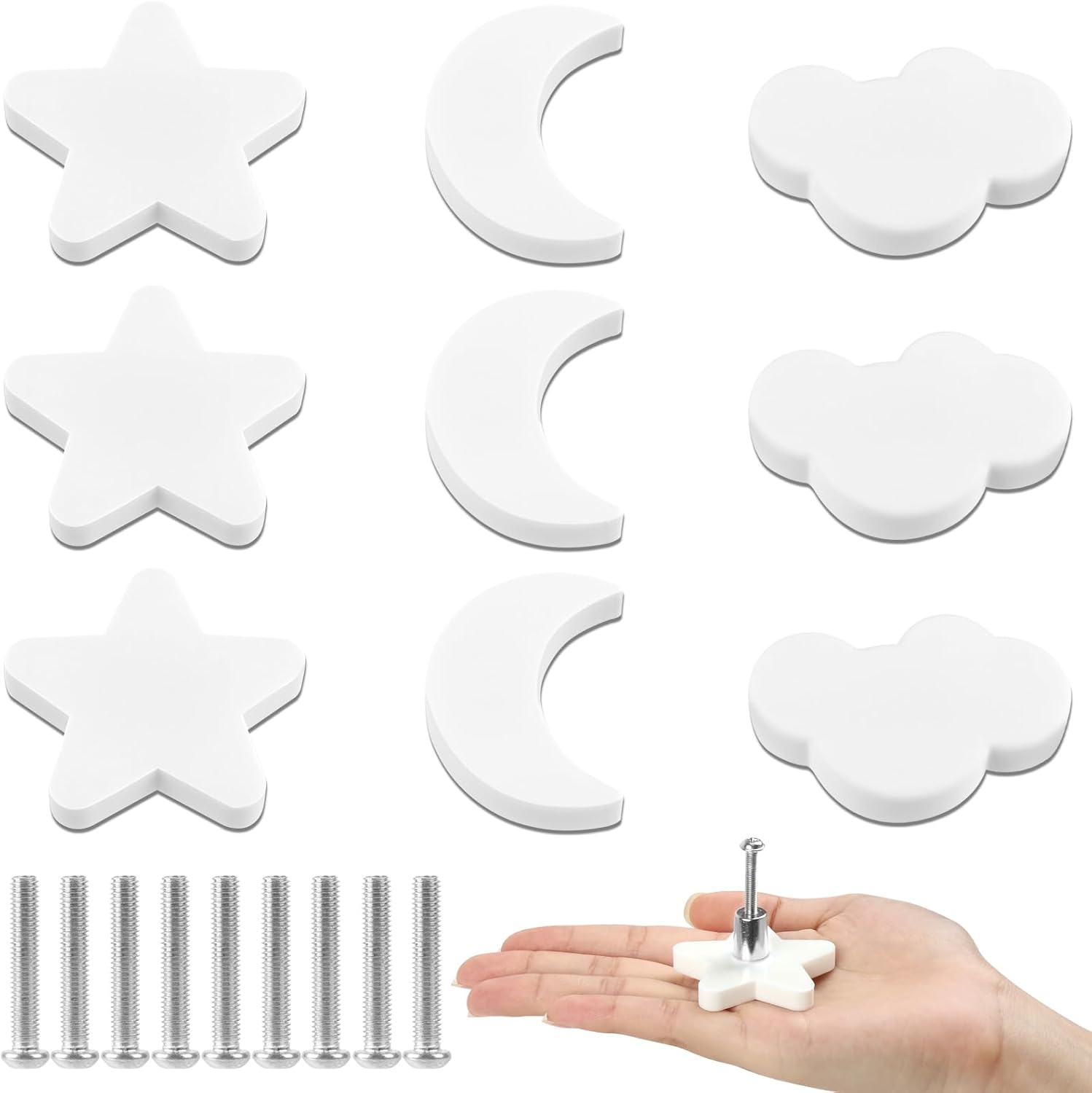 Detalle de Aolso pomelli per mobili bambini (9 pezzi) in gomma morbida con viti per armadi e cassetti, bianco