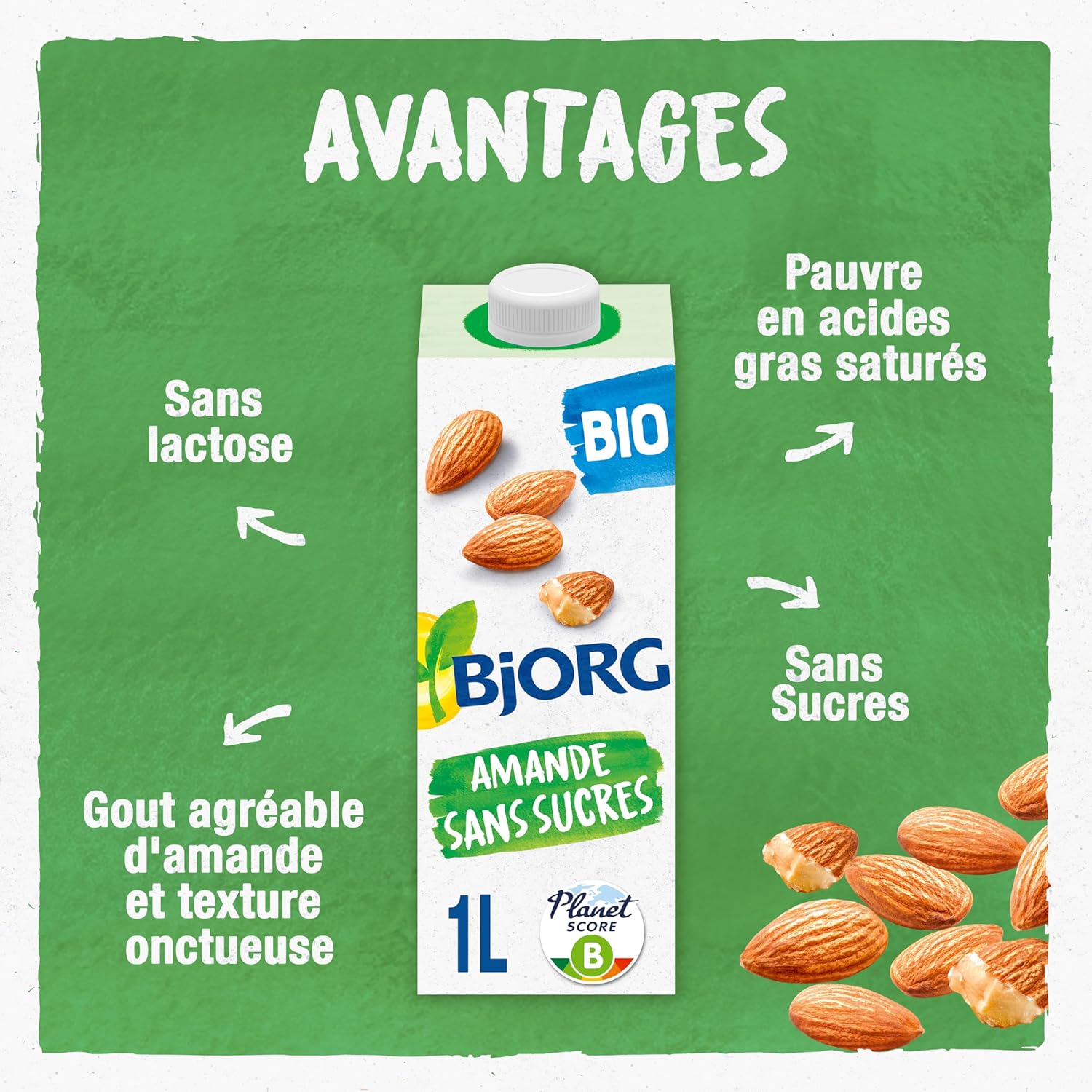 Thumbnail 1 de BJORG Lait d'Amande Sans Sucre Ajouté 1 L – Lait végétal bio, pauvre en acides gras saturés