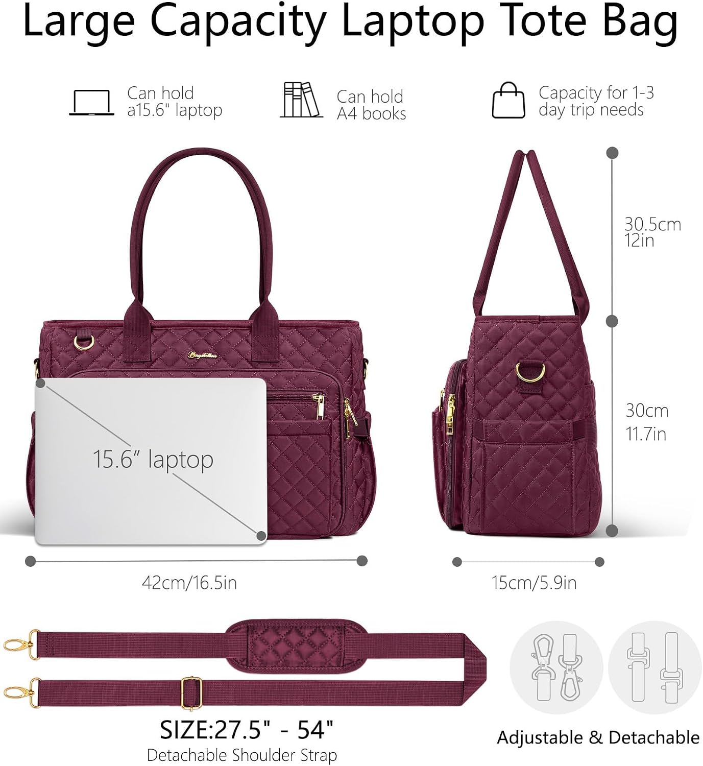 Detalle 2 de Bagstellar 15.6-Inch Laptop Teacher Tote, Quilted Work Bag with Insulated Pocket