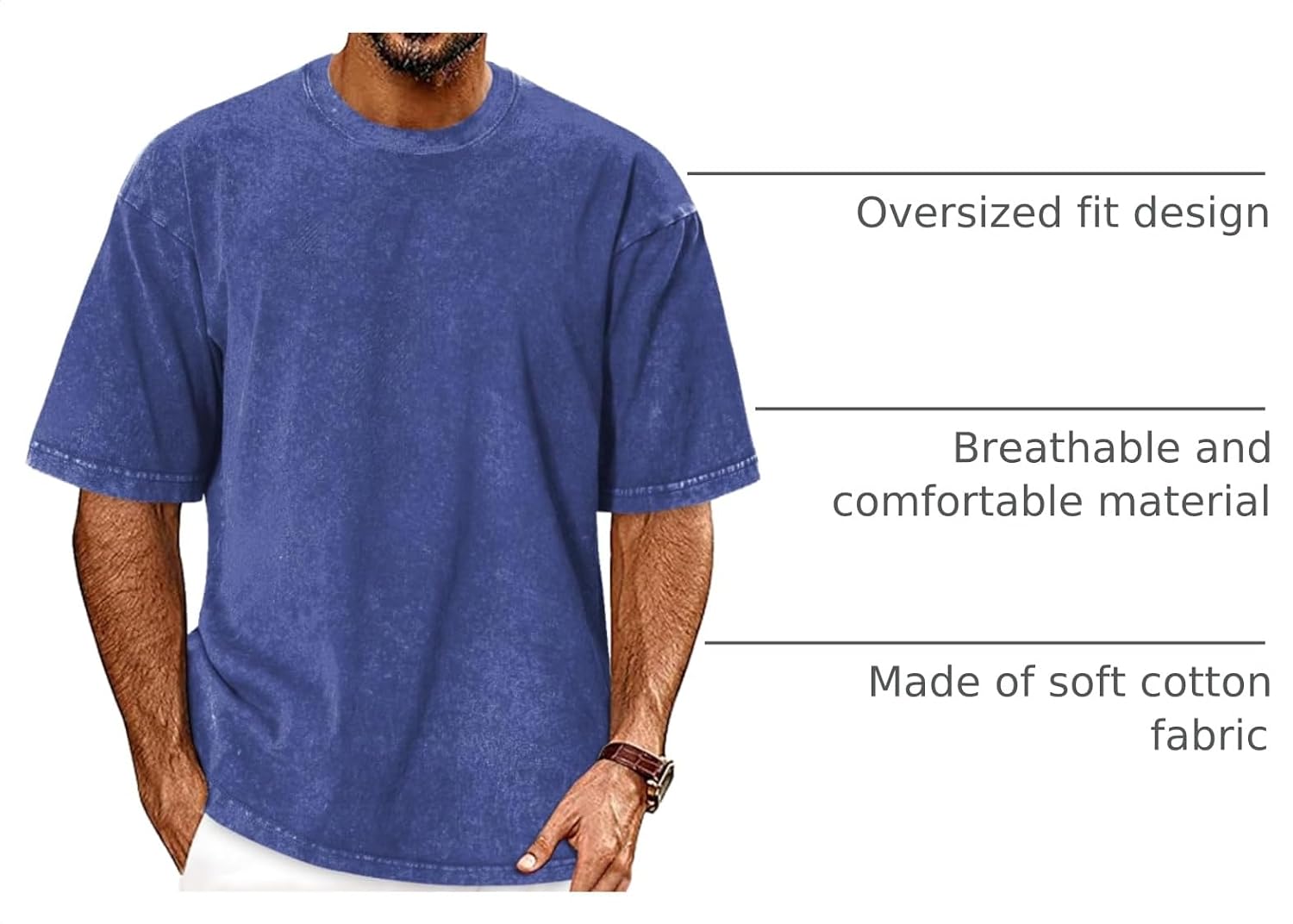 Detalle 2 de Oversized TShirts for Men Short Sleeve Vintage Washed Basic Loose Tees 2026