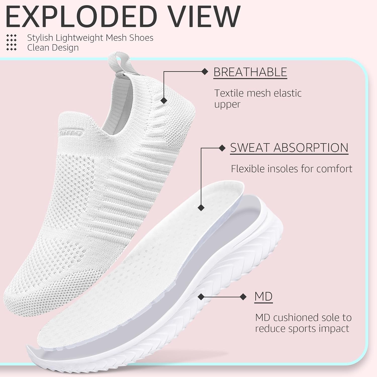 Thumbnail 1 de Basket femme respirantes slip-on en textile pour sneakers, running fitness et sport léger