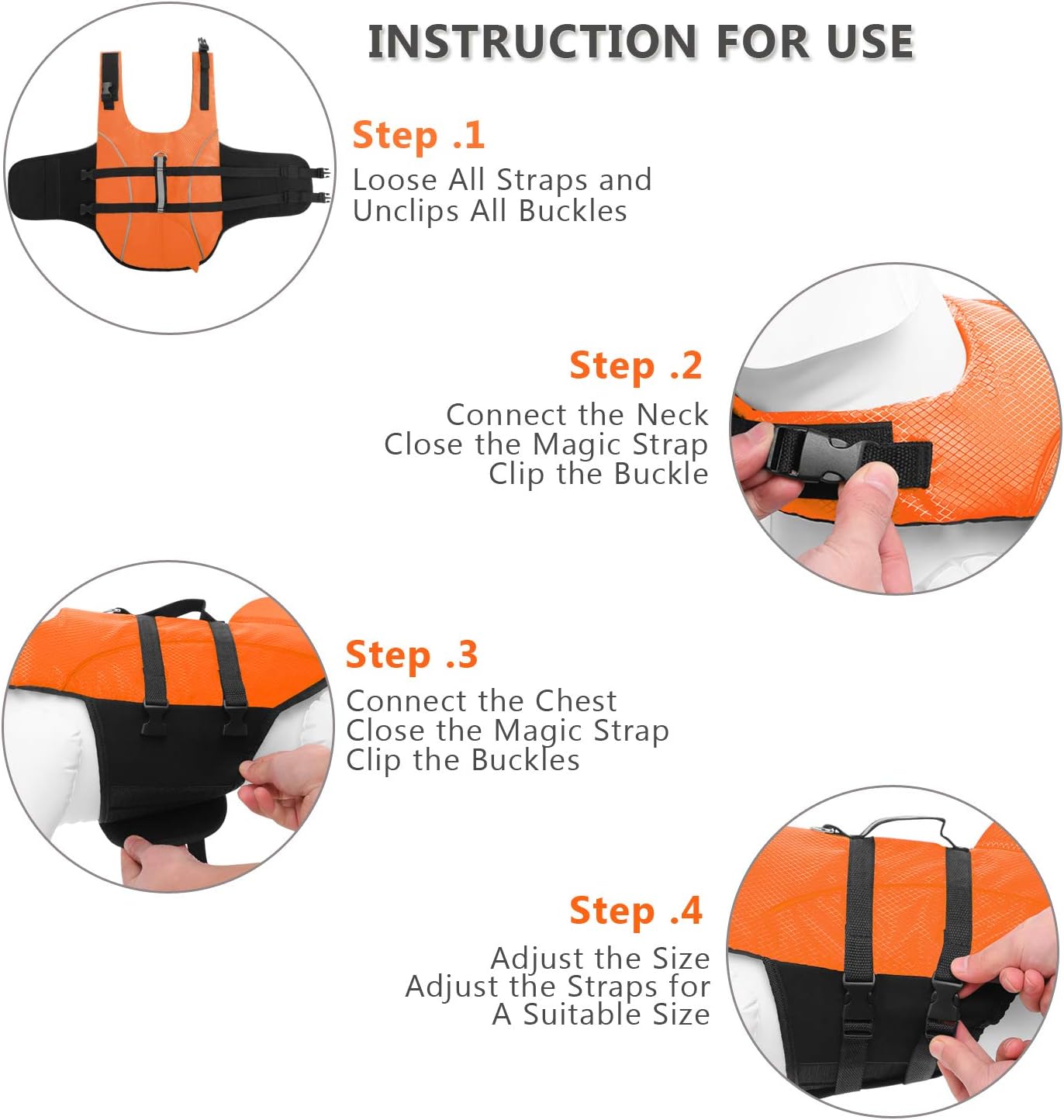 Detalle de Queenmore Ripstop Dog Life Jacket Shark Style (Orange, XS) for Small & Medium Breeds