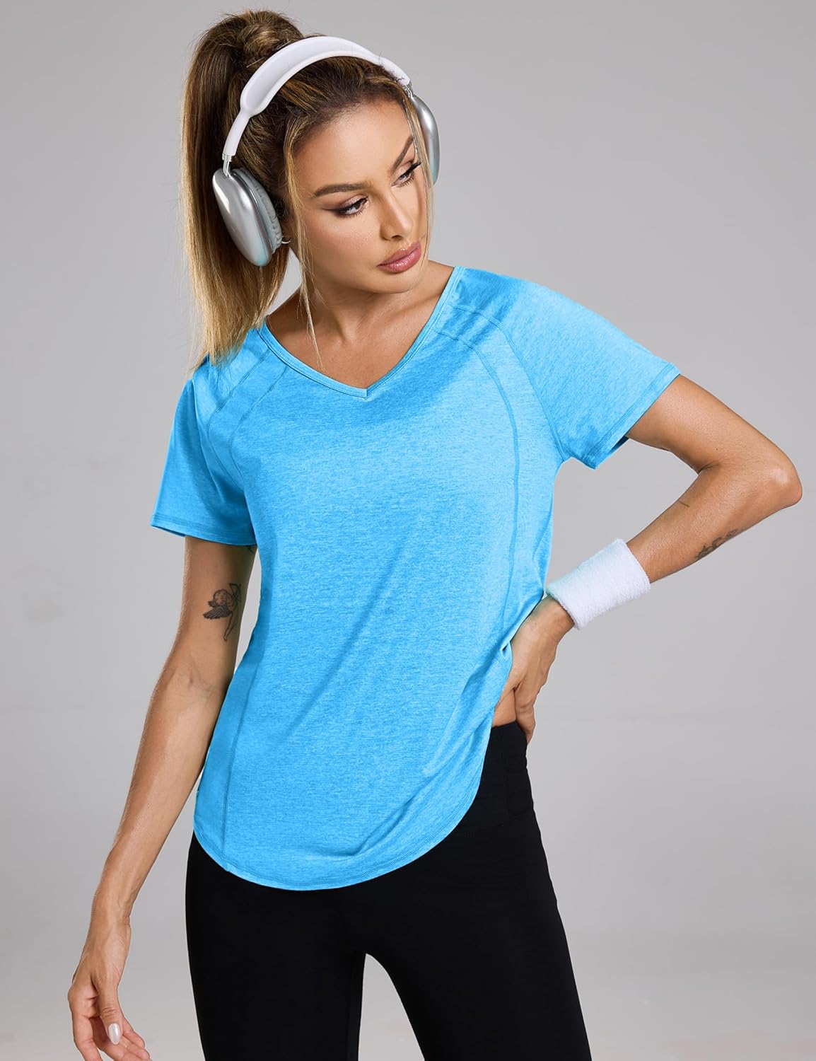 Thumbnail 1 de Wayleb Maglietta Sportiva da Donna a scollo a V con maniche raglan, traspirante e leggera (S-3XL)