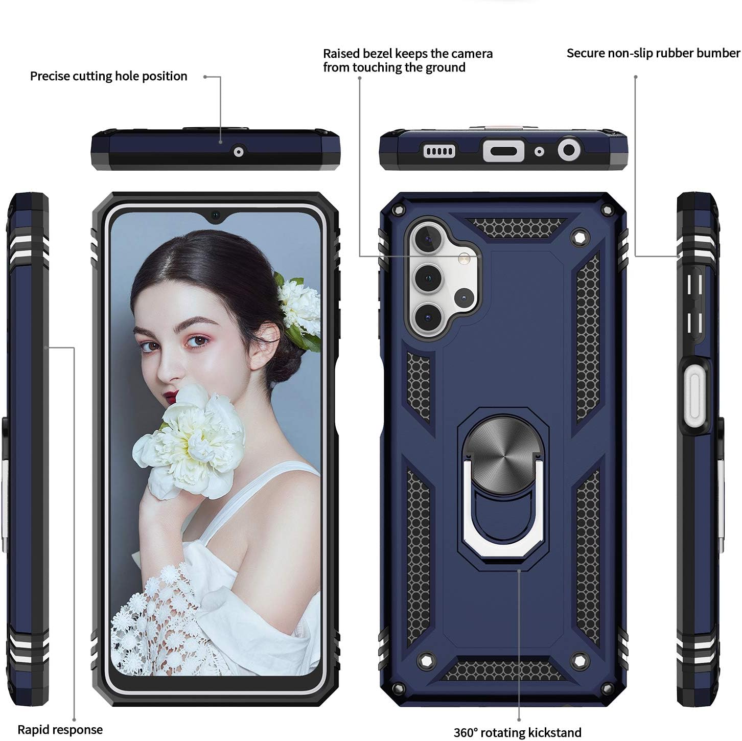 Thumbnail 2 de LeYi Case for Samsung Galaxy A32 5G with 360° Ring Holder + 2 Tempered Glass Screen Protectors (Blue)