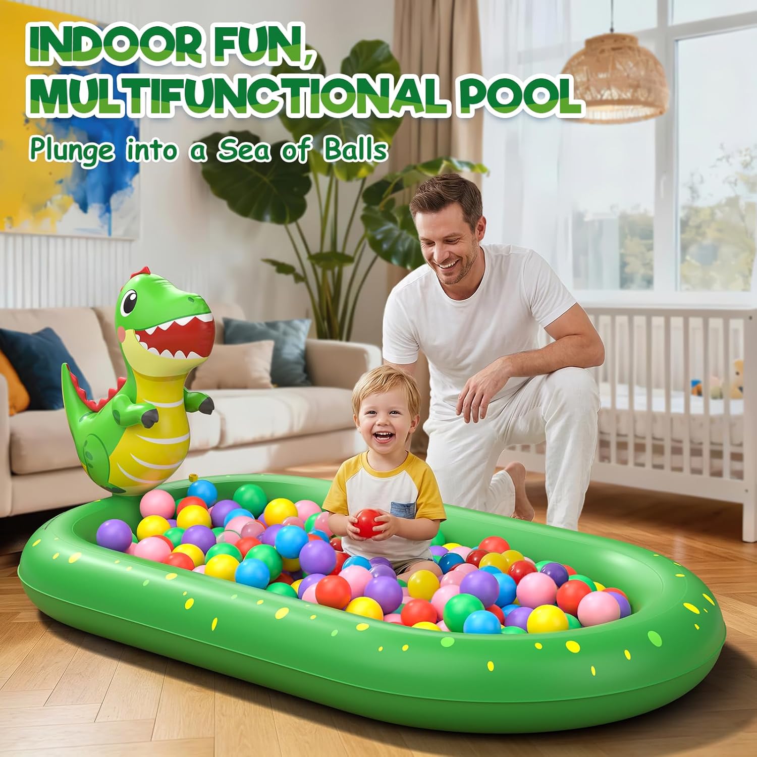 Thumbnail 1 de Inflatable 3-in-1 Dinosaur Pattern Kids Pool with Splash Pad