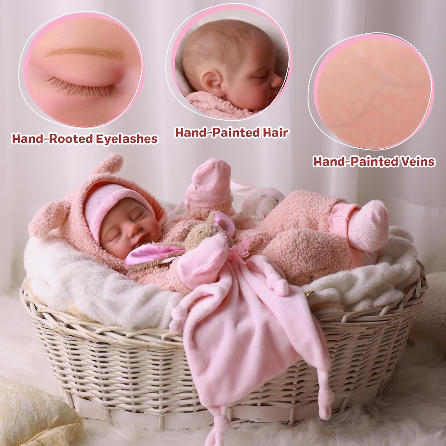 Thumbnail 3 de BABESIDE Reborn-Baby Dolls 20 Inch: Realistic Cloth-Bodied Doll with Plush Bunny Outfit